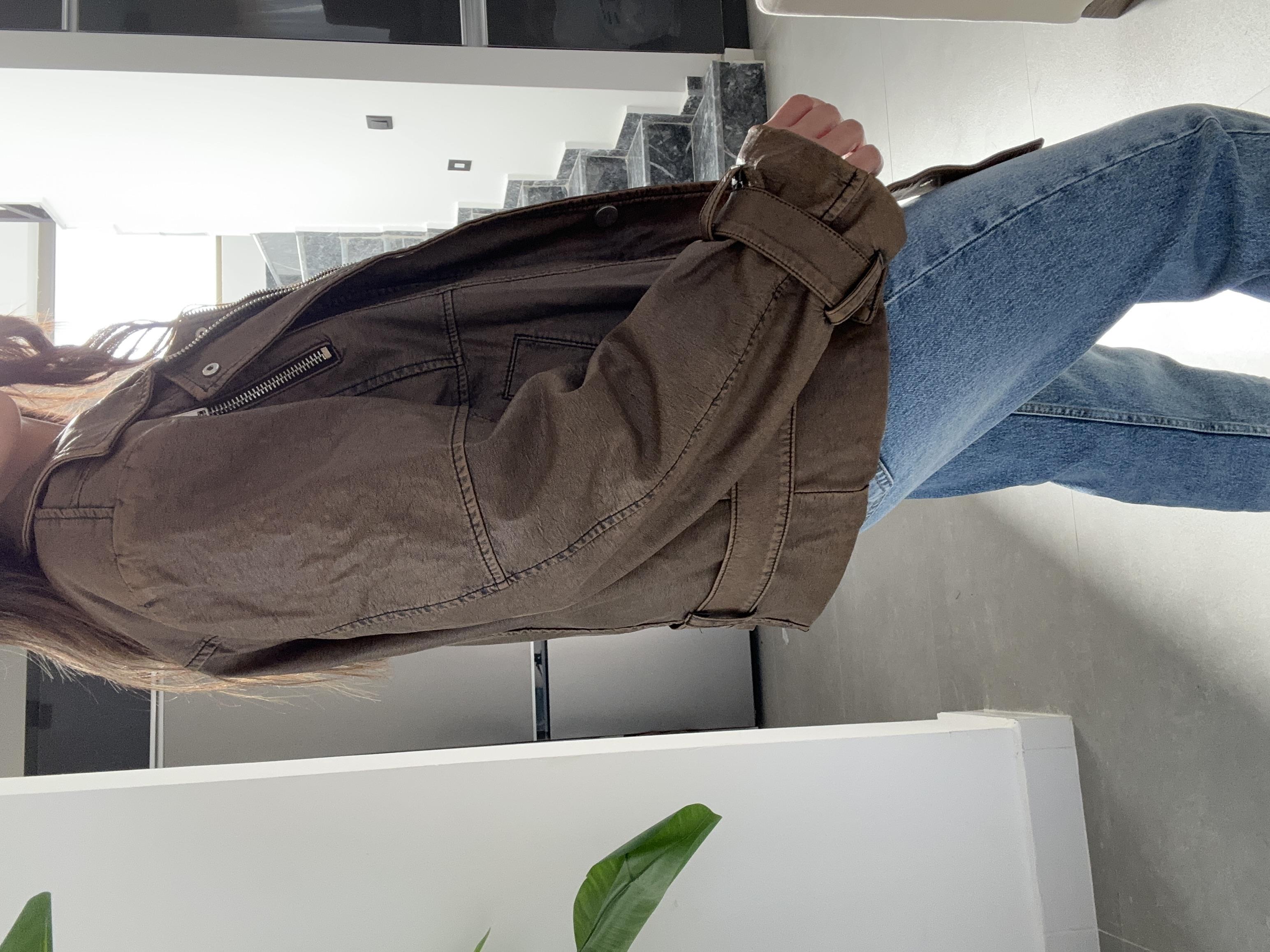 Kahve Fermuar Detaylı Deri Ceket