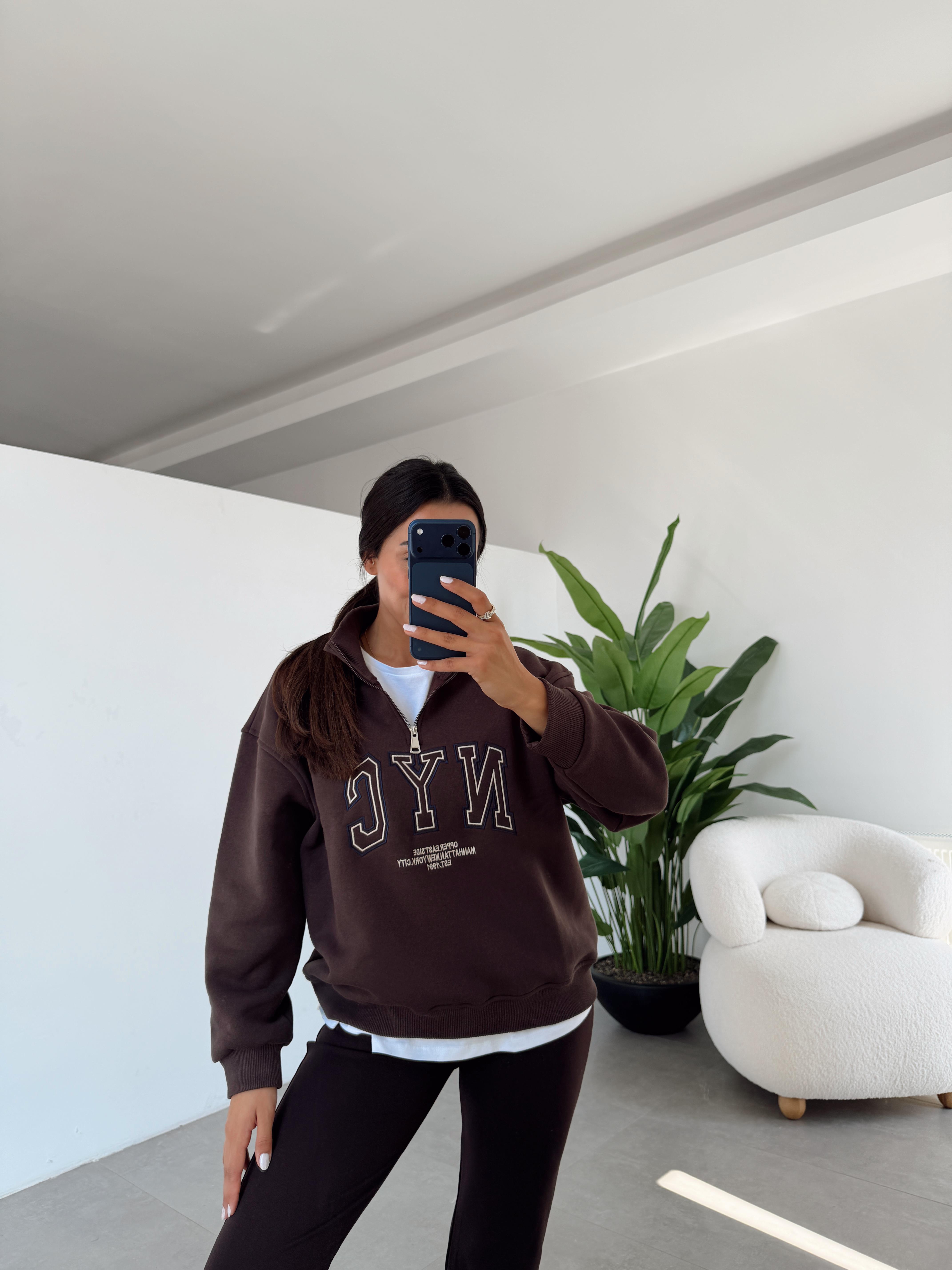 Kahve Fermuarlı Sweat