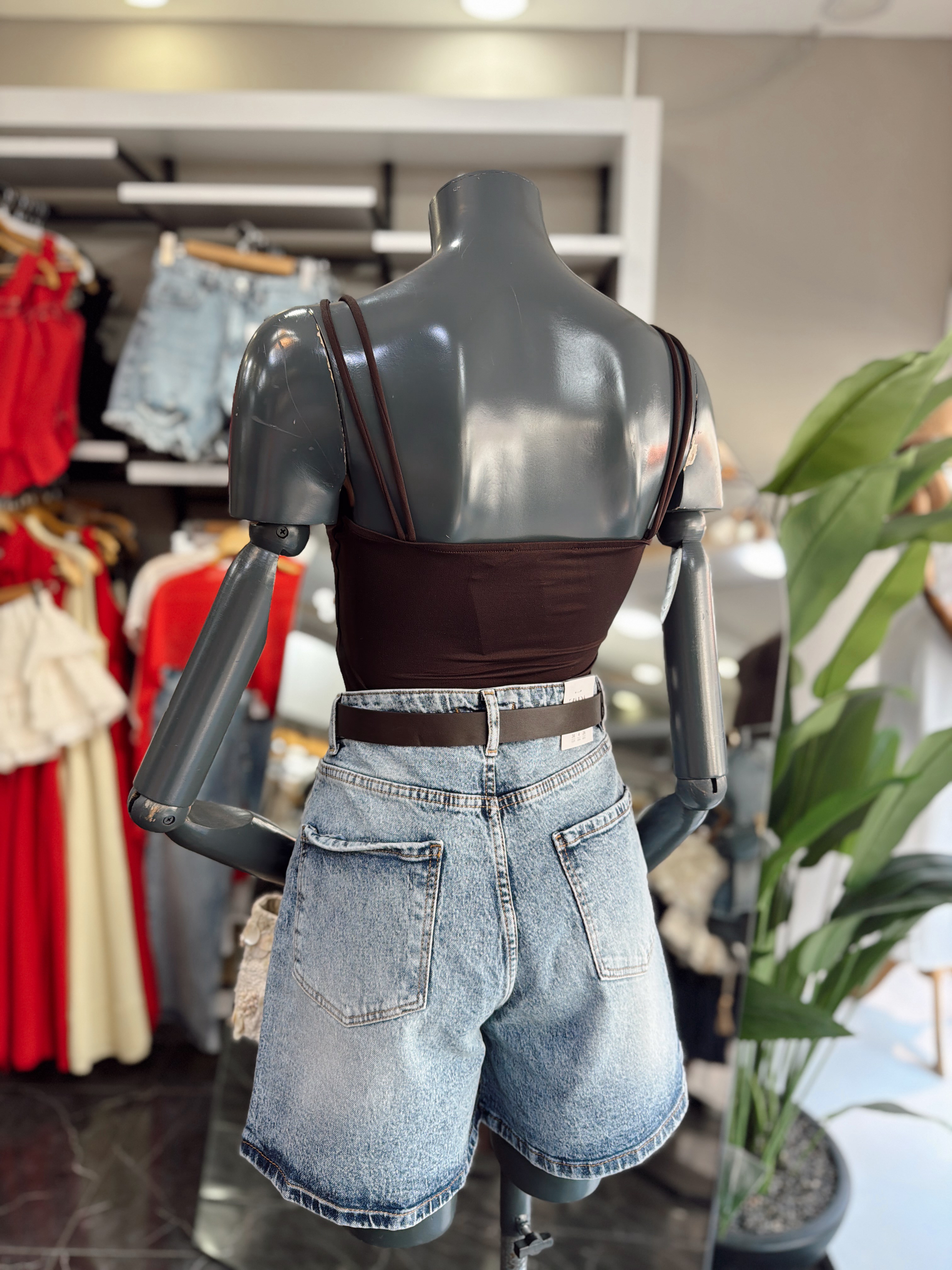 Kahve Gold Toka Detaylı Bodysuit