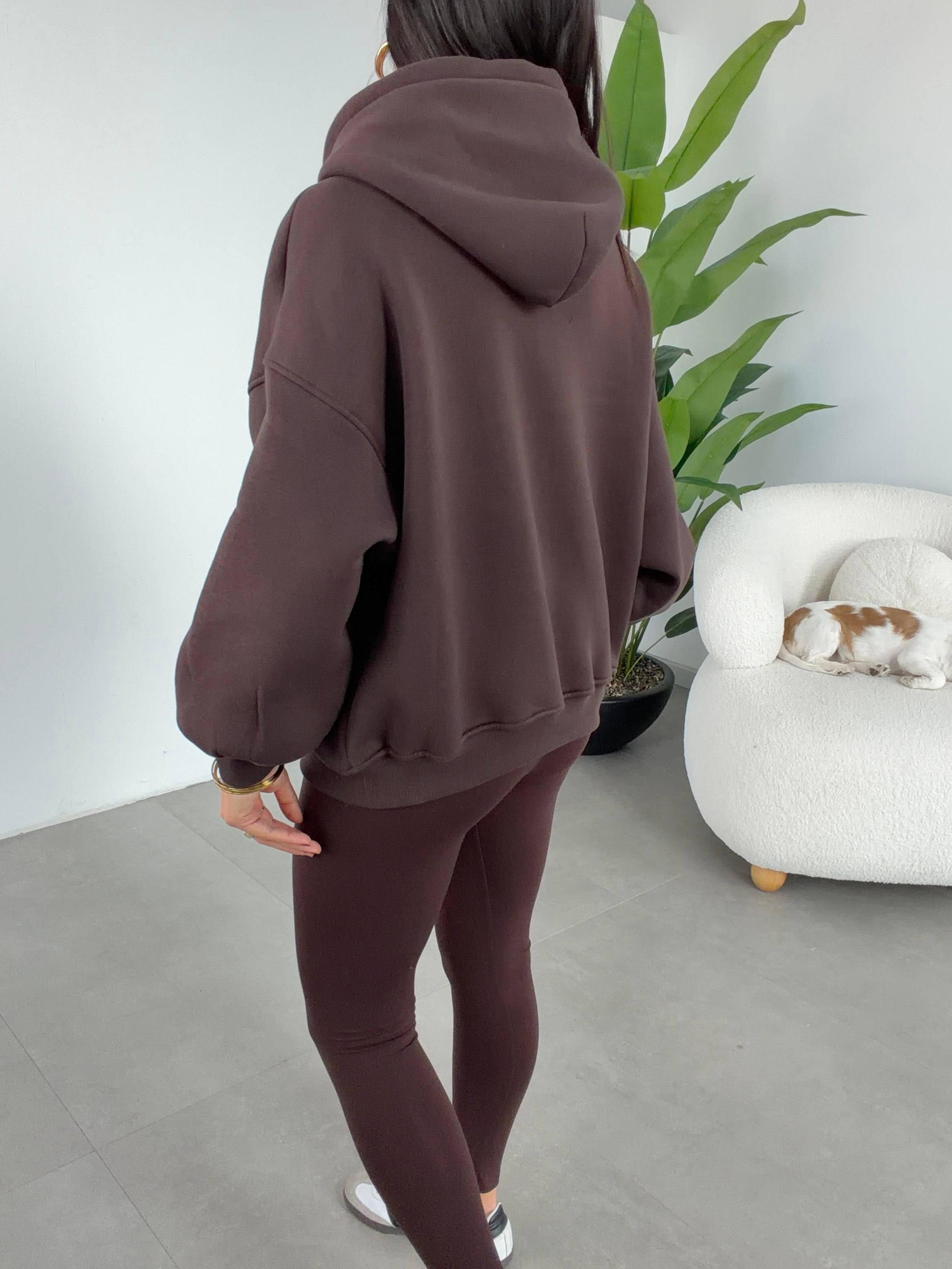 Kahve İçi Şardonlu Kapşonlu Sweatshirt