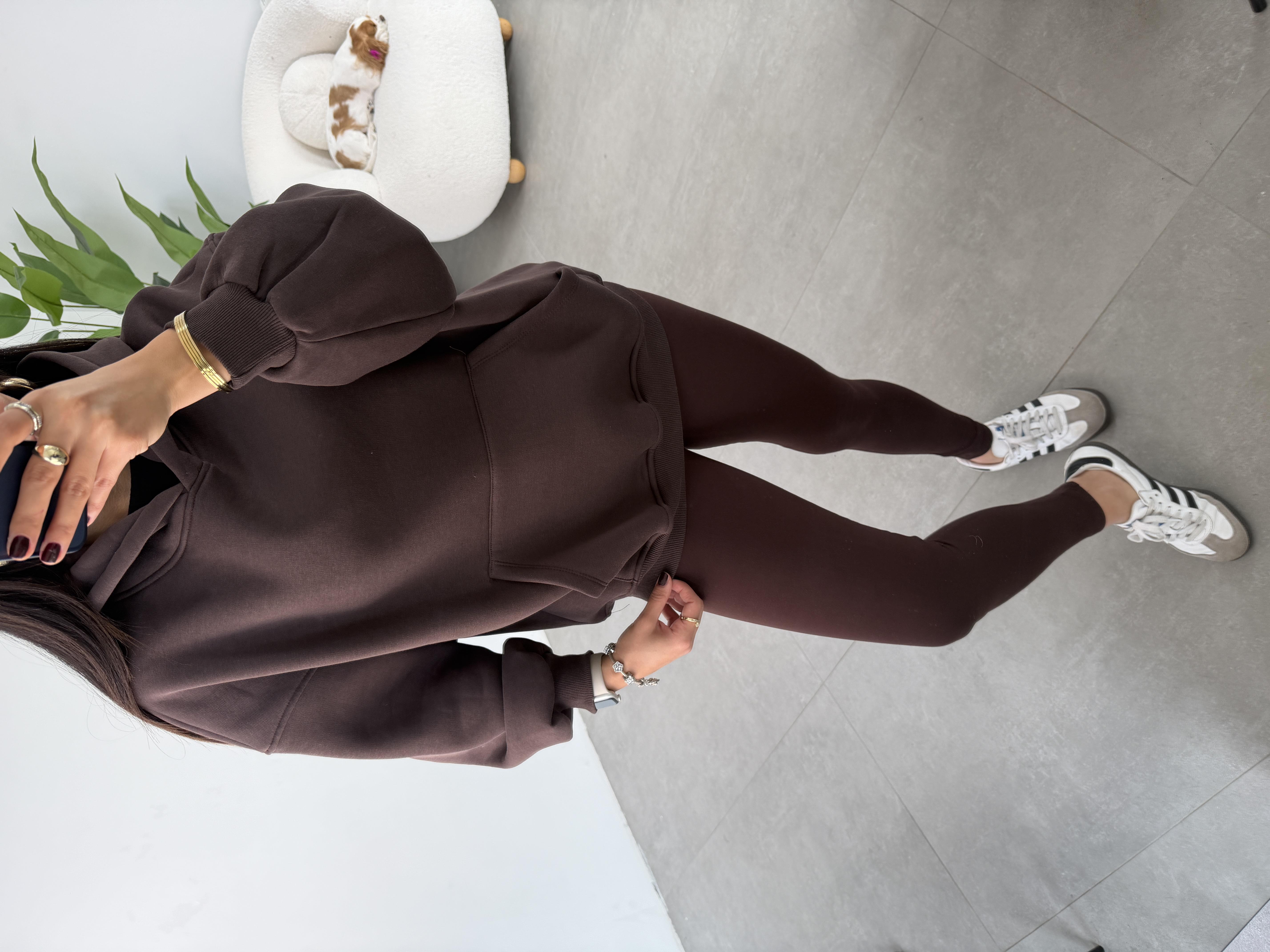 Kahve İçi Şardonlu Kapşonlu Sweatshirt