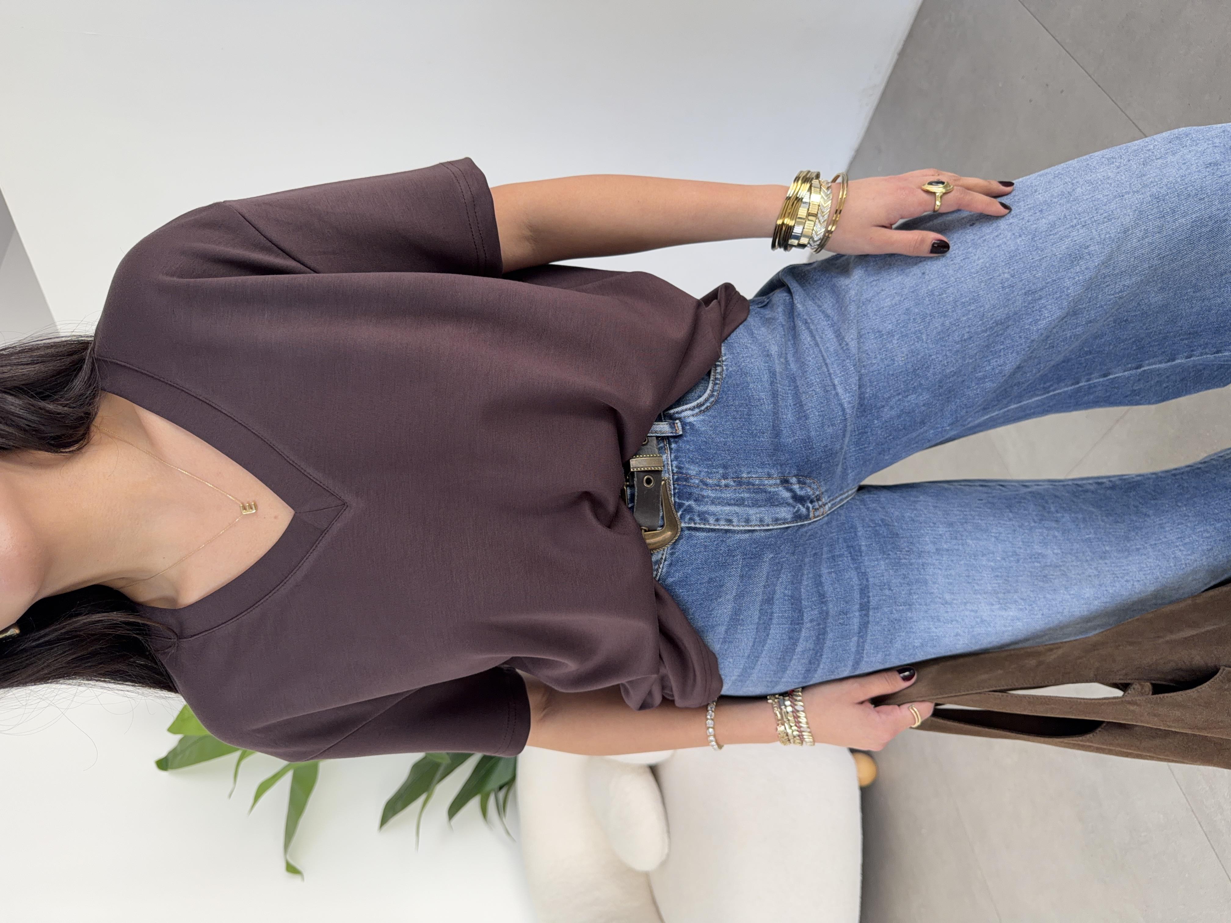 Kahve İnterlok V Yaka Salaş Body