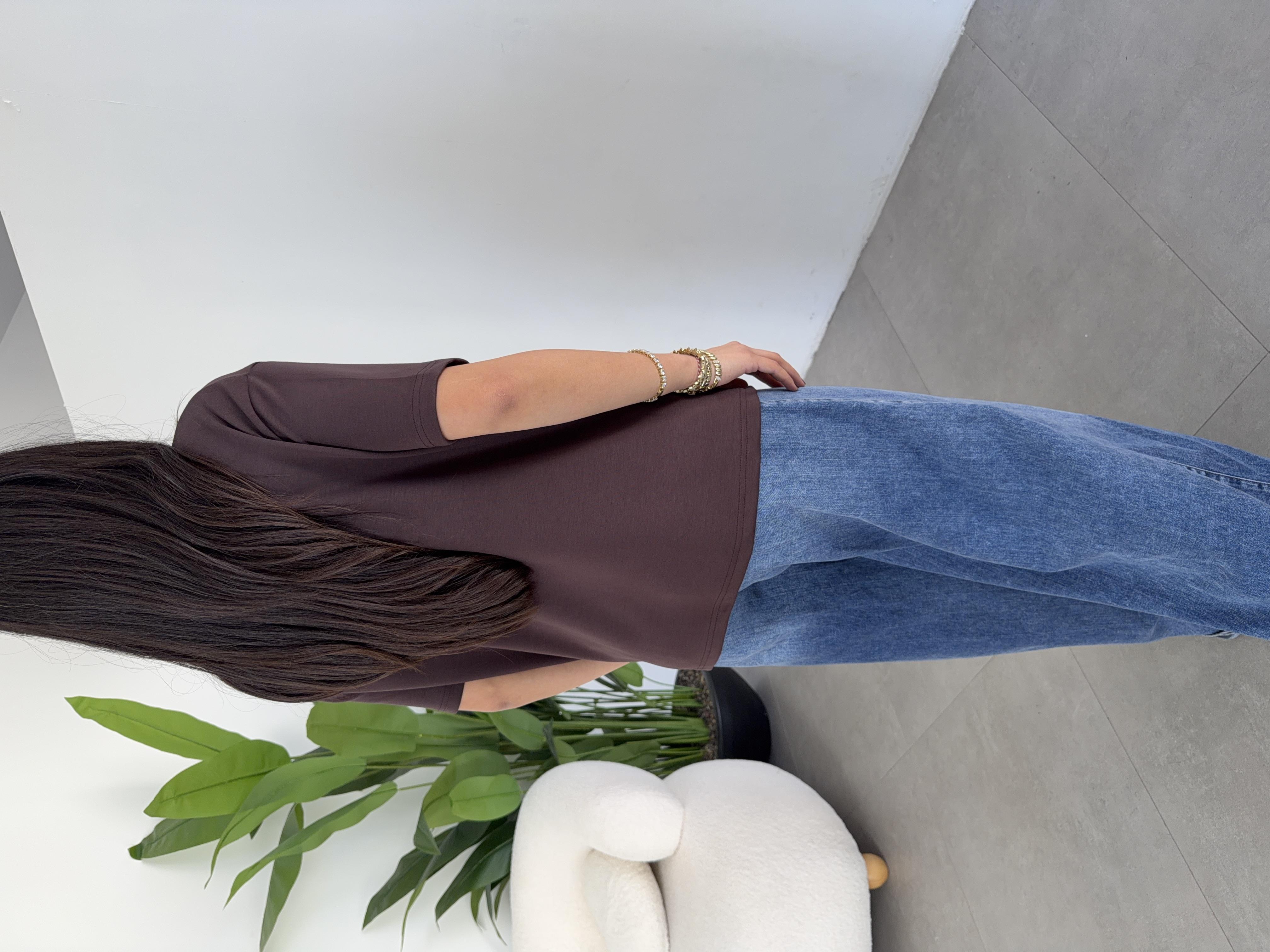 Kahve İnterlok V Yaka Salaş Body
