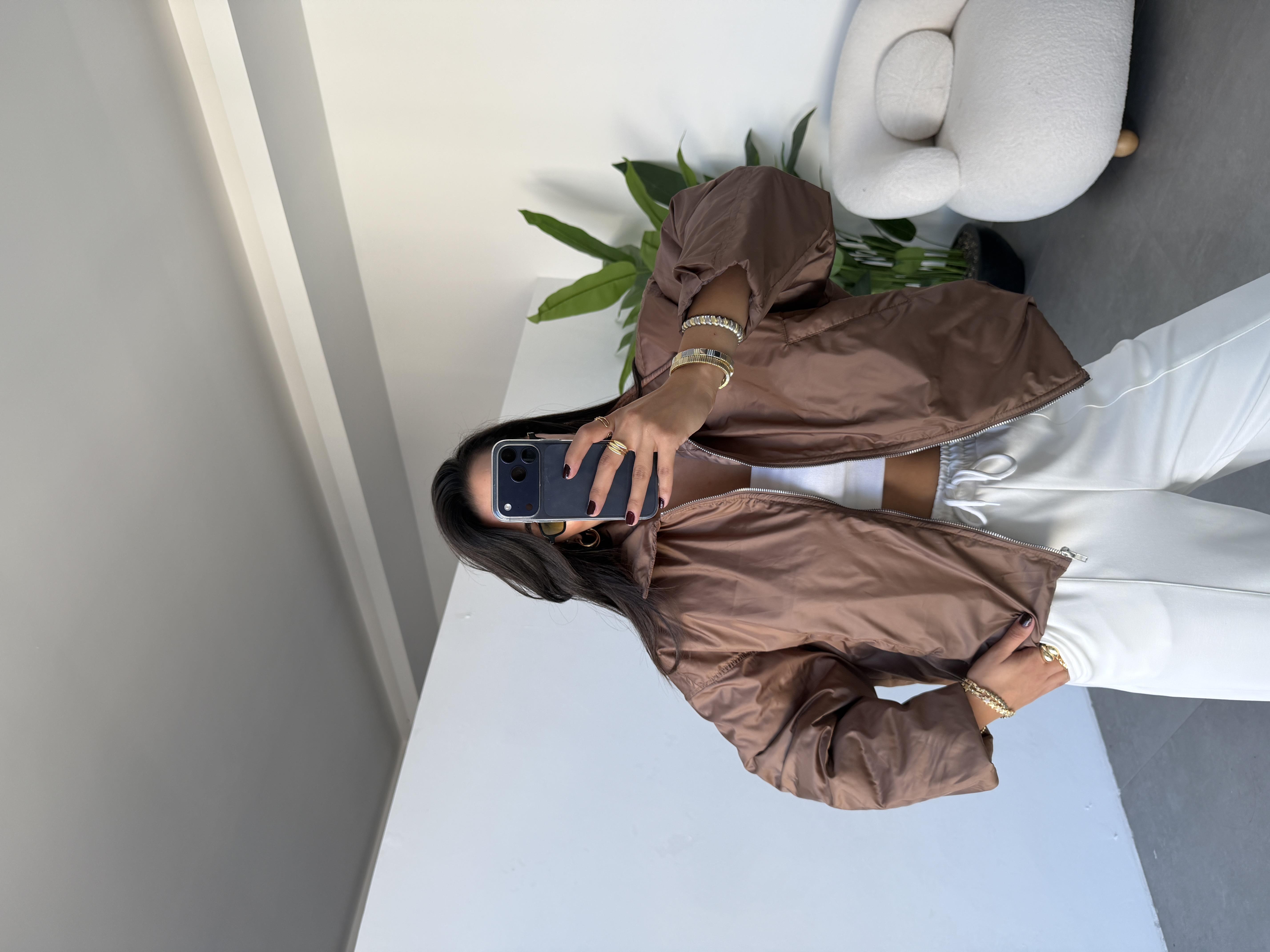 Kahve Kapitone Astarlı Bomber Mont