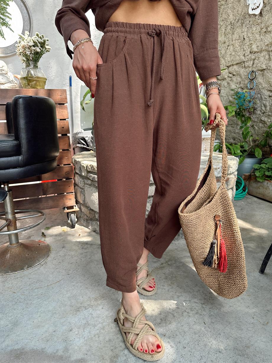 Kahve Keten Pantolon