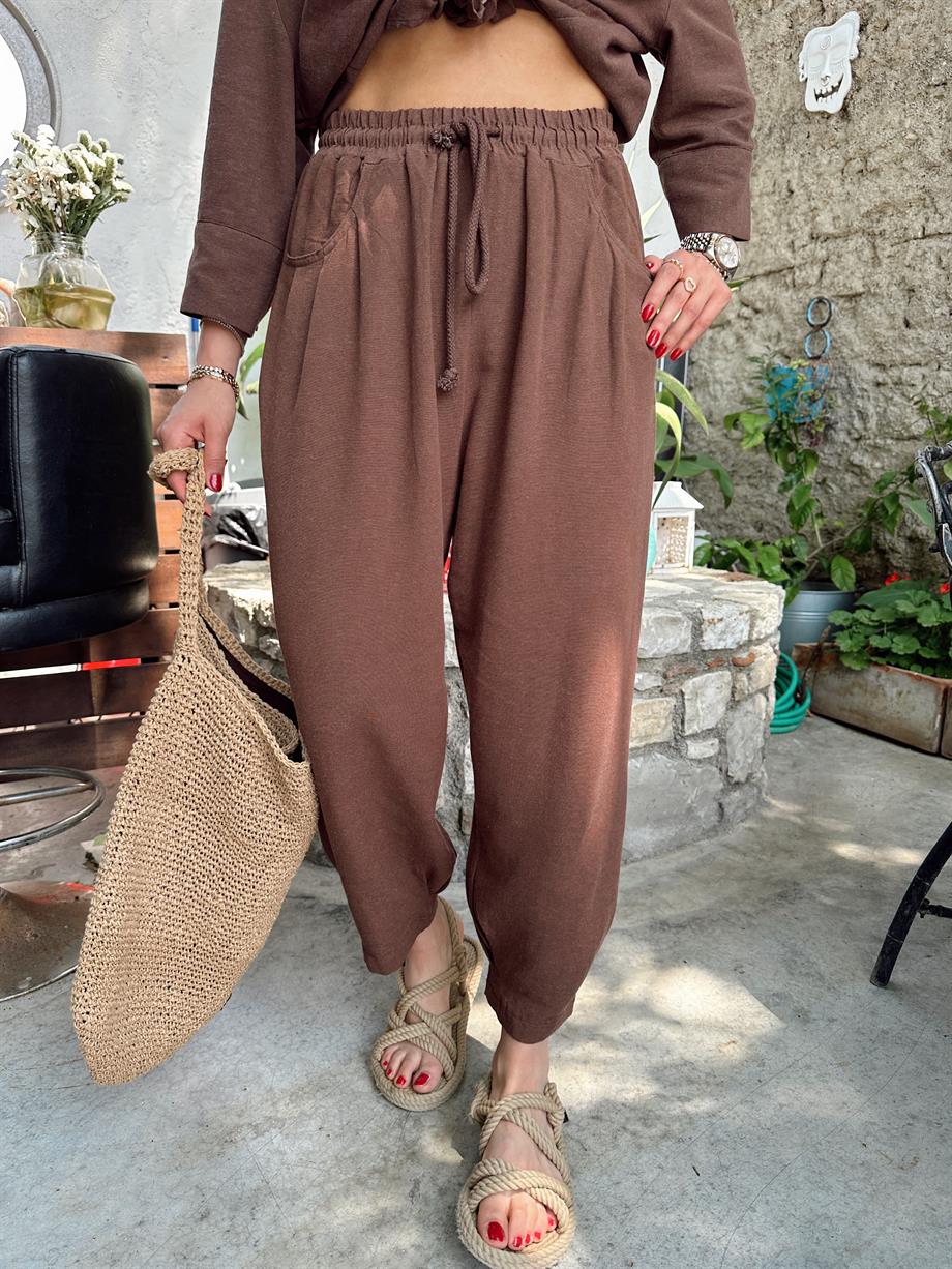 Kahve Keten Pantolon