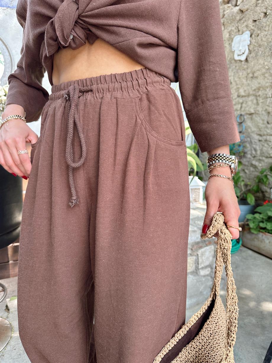 Kahve Keten Pantolon