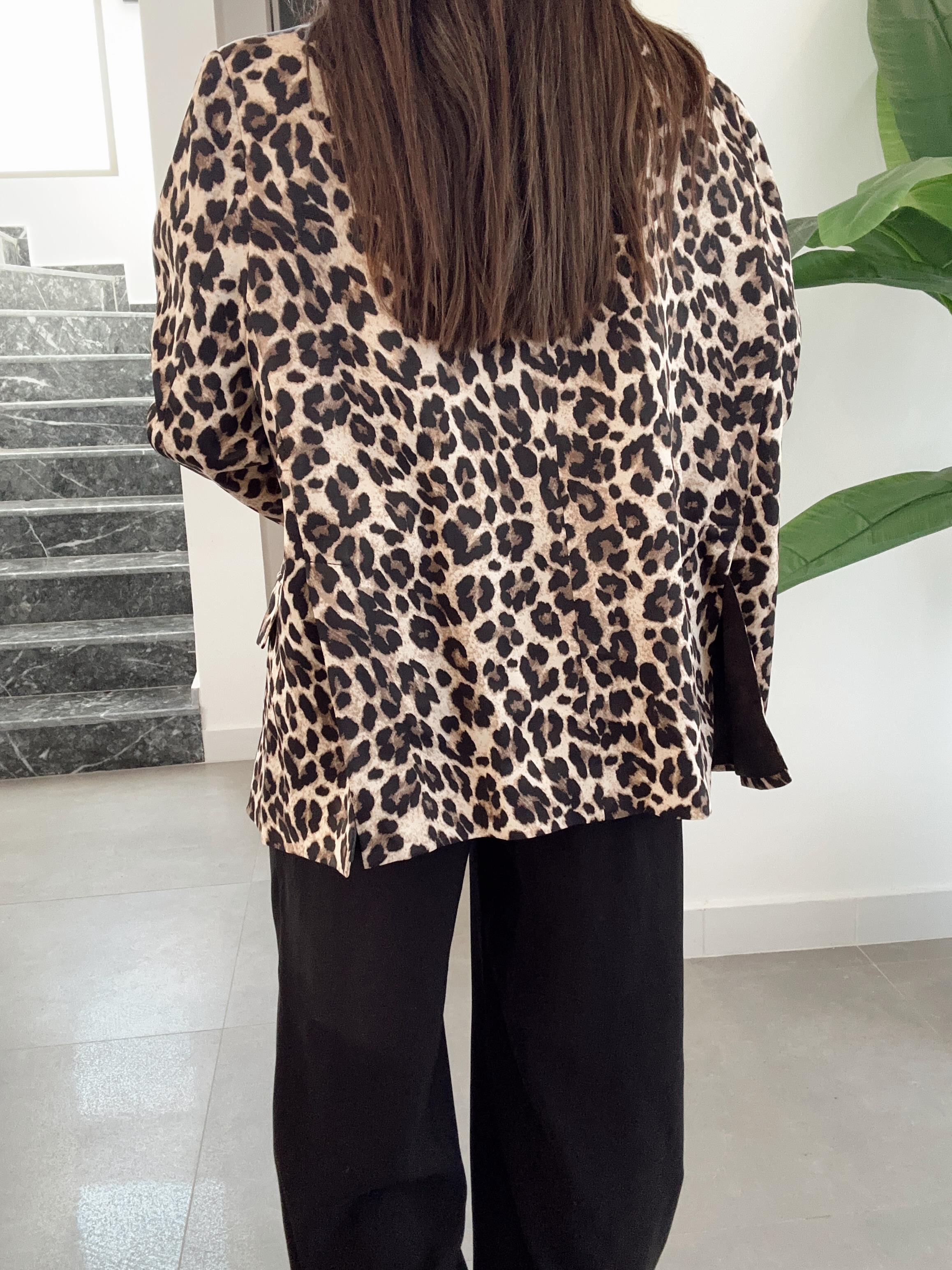 Kahve Leoapar Desenli Saten Blazer