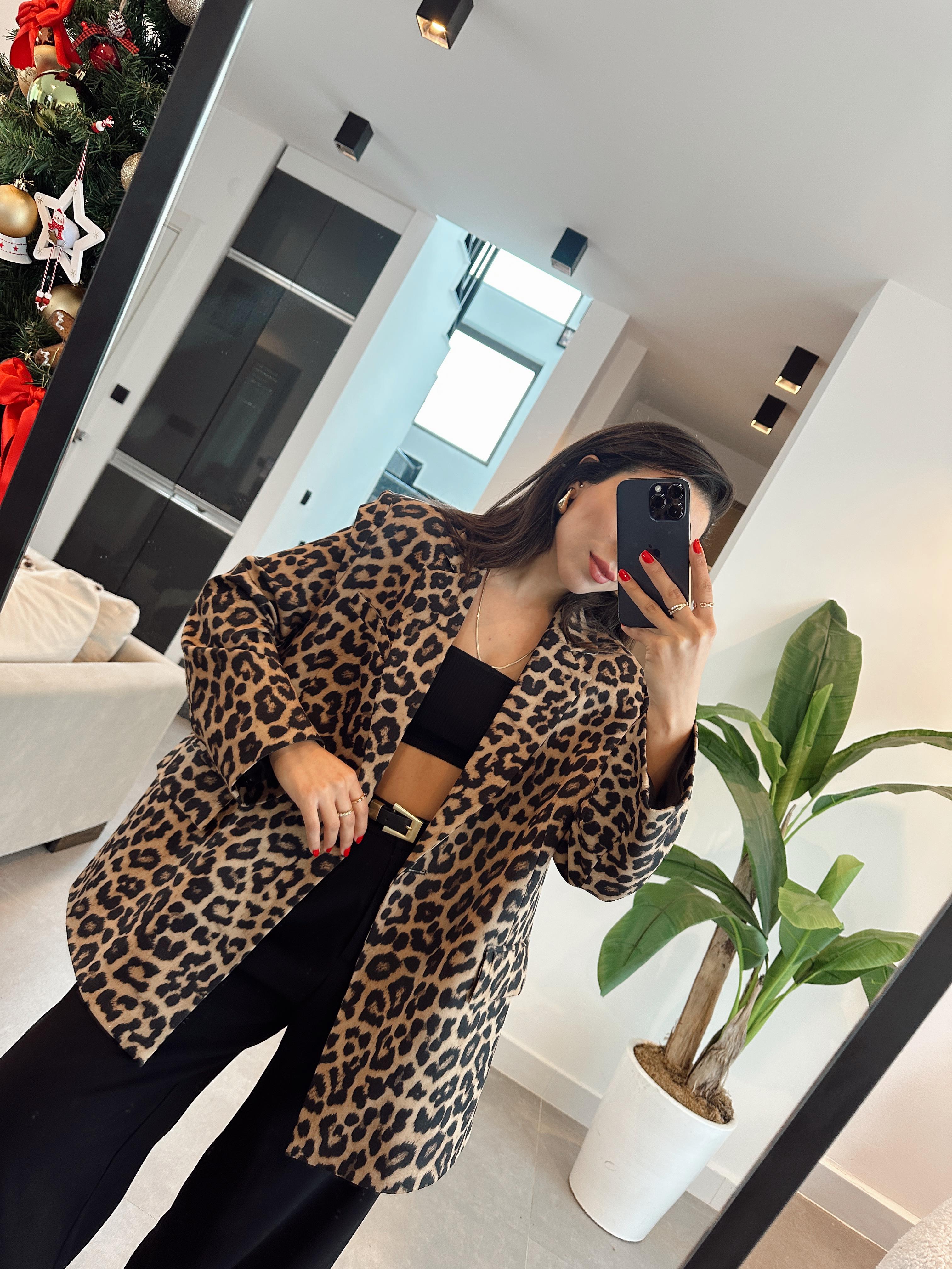 Kahve Leoapar Desenli Saten Blazer