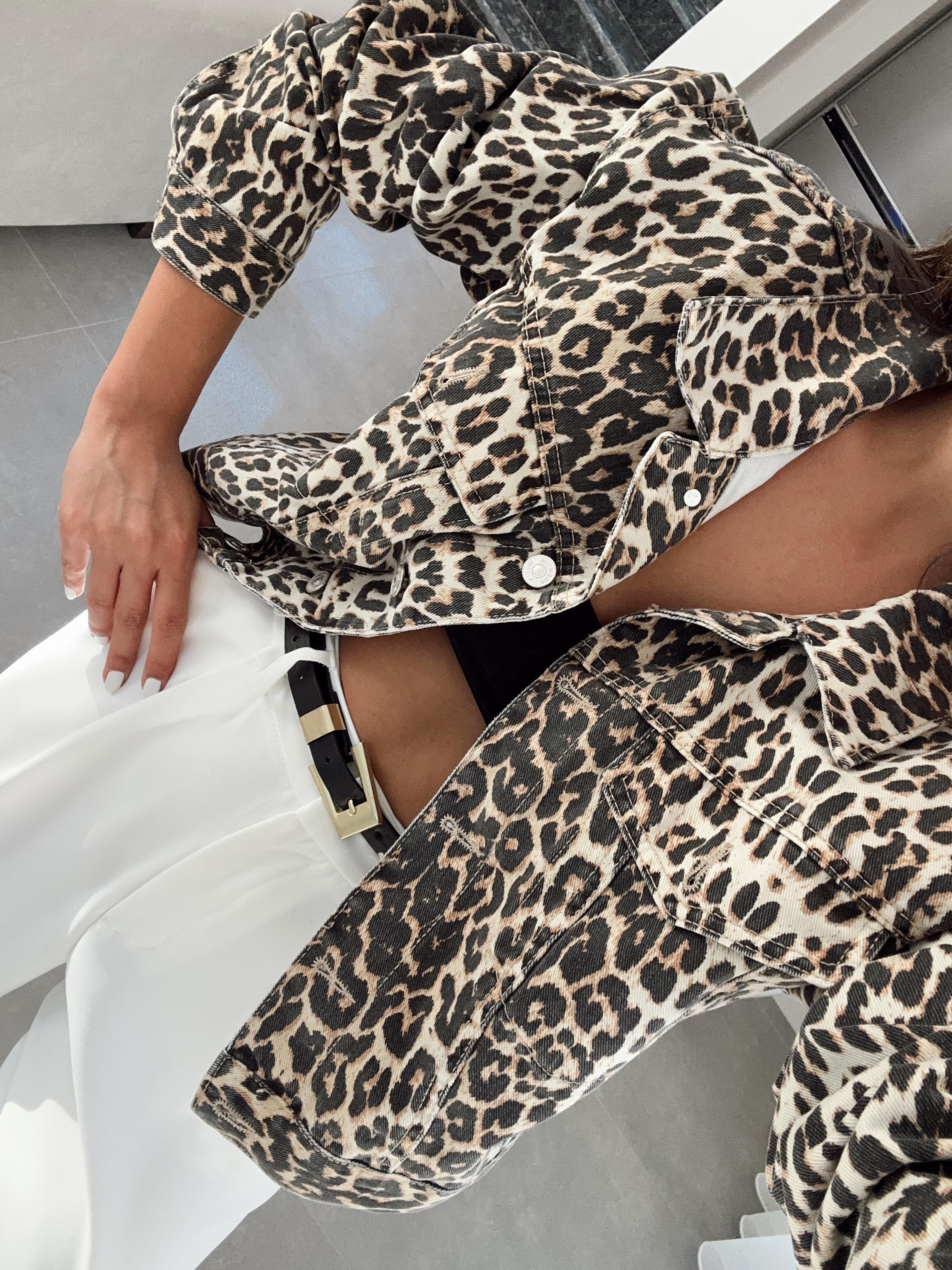 Kahve Leopar Desen Kısa Mont