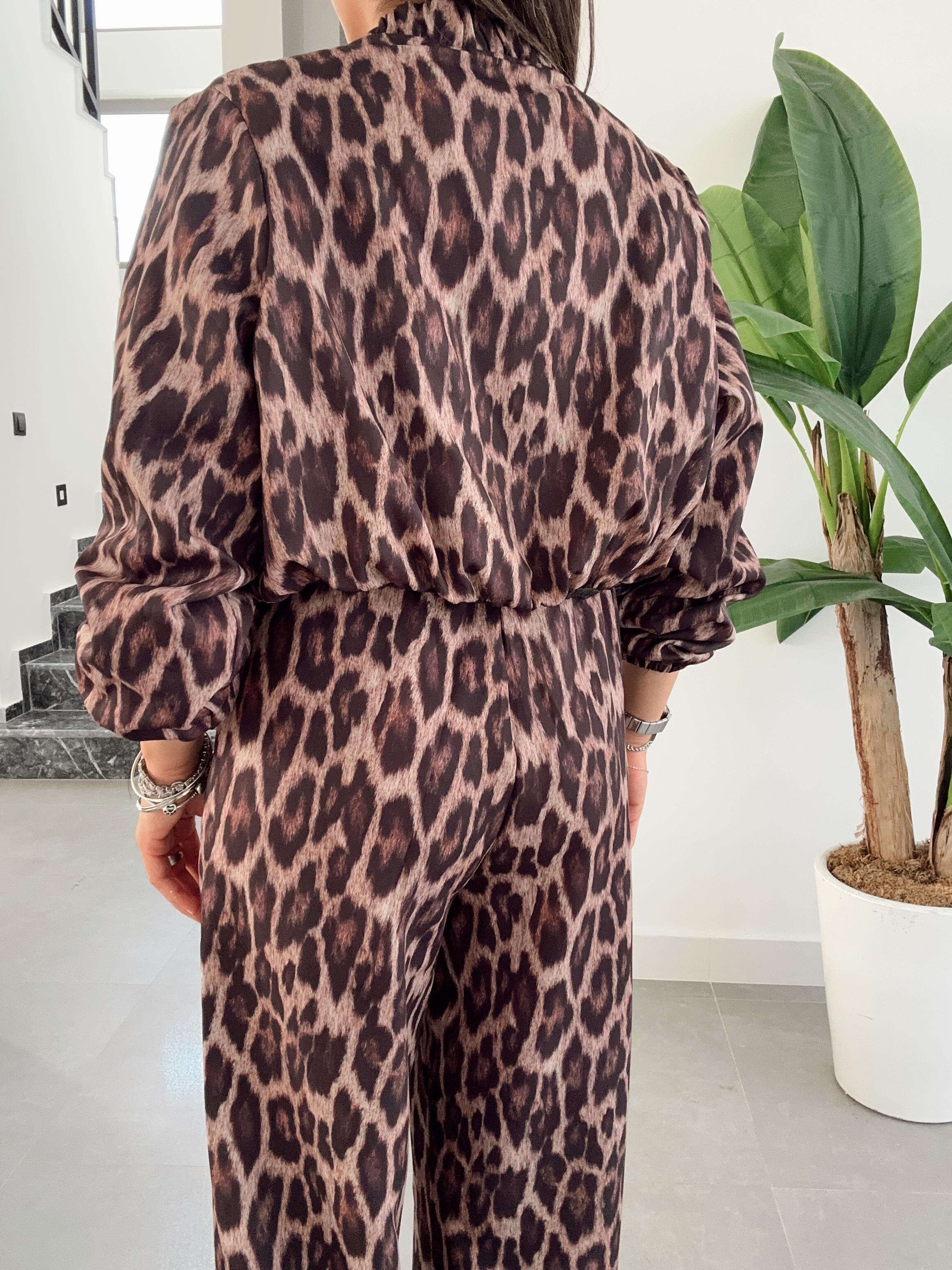 Kahve Leopar Desenli Bomber Ceket