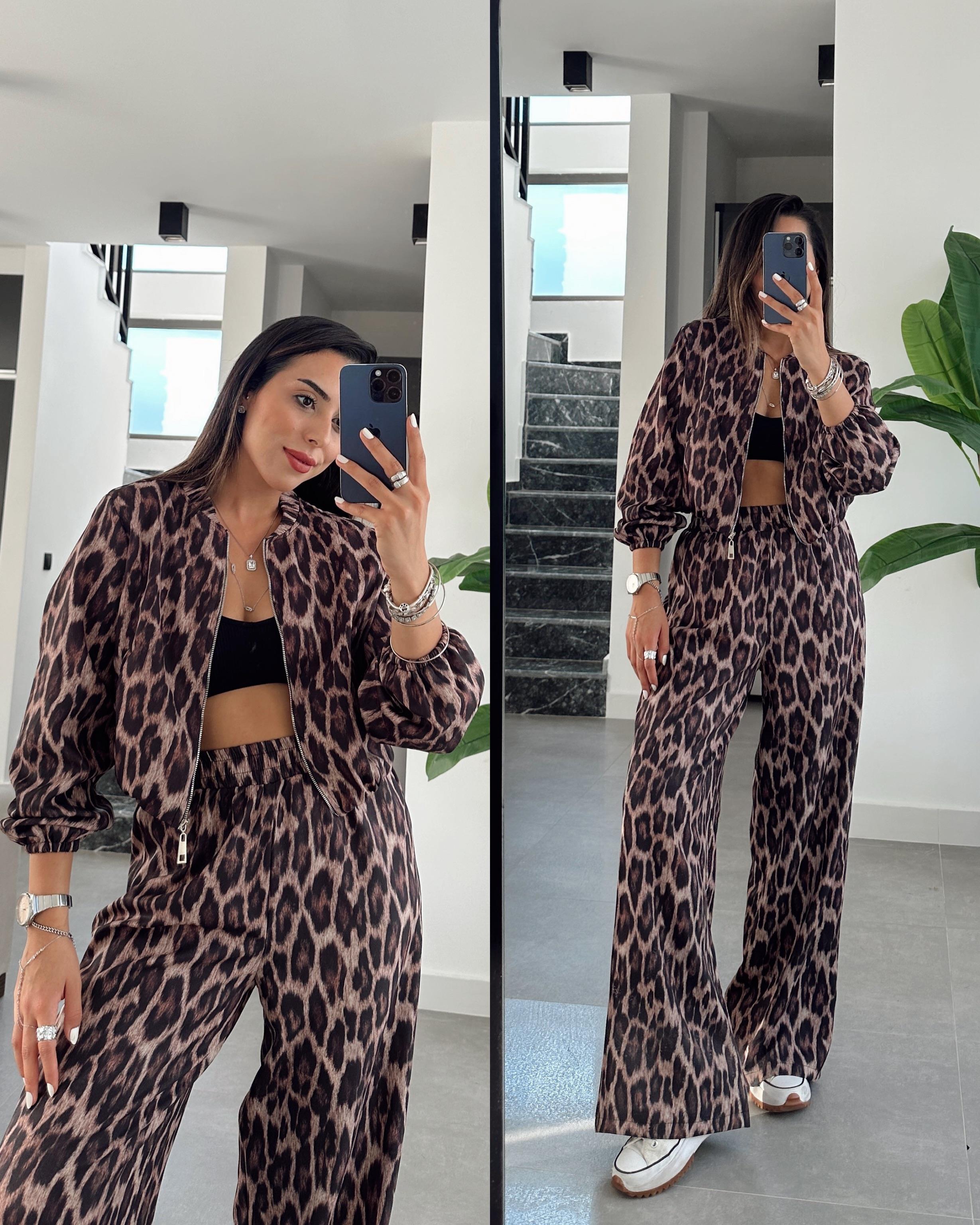 Kahve Leopar Desenli Bomber Ceket
