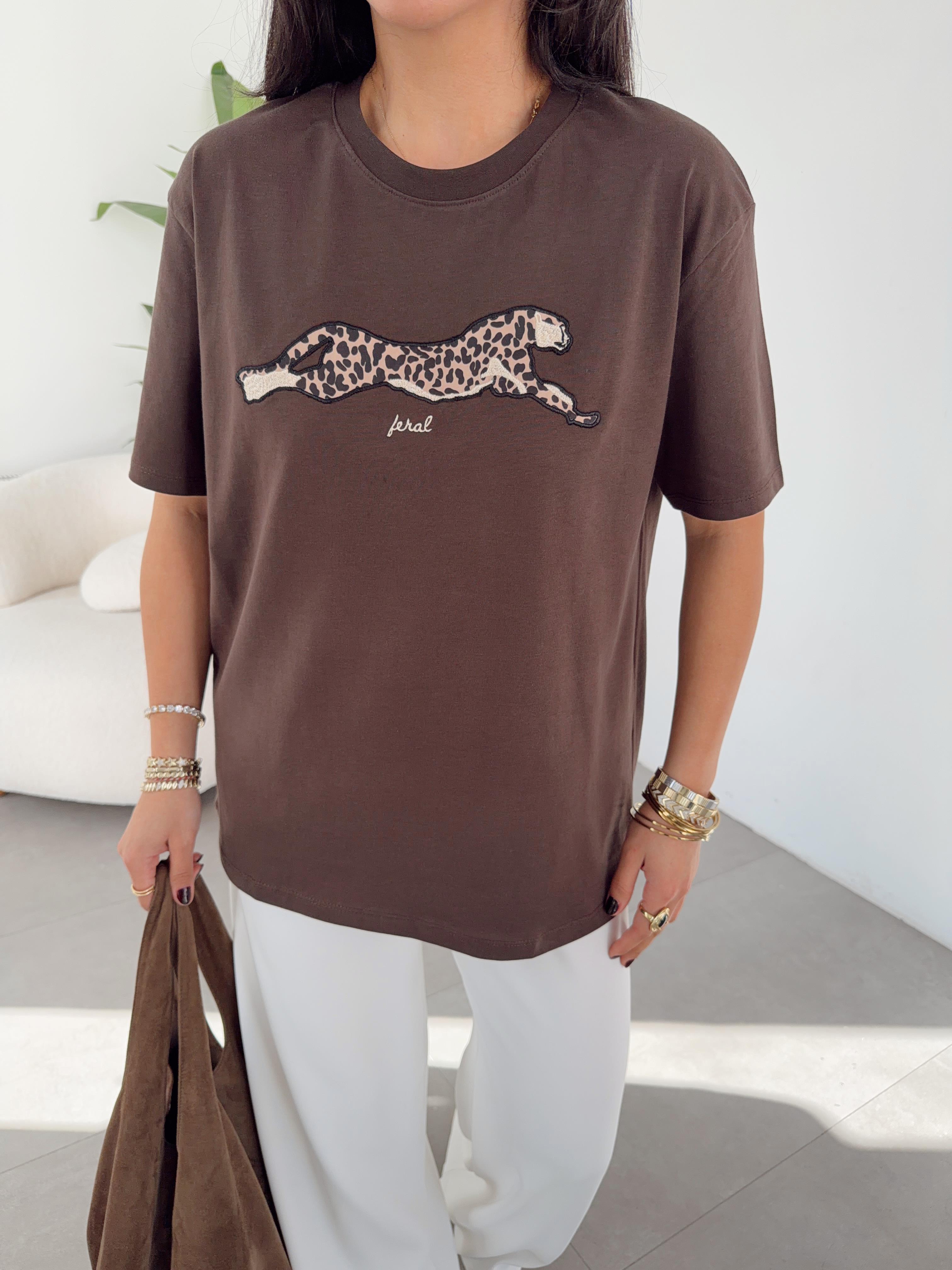 Kahve Leopar Desenli Oversize Tshirt