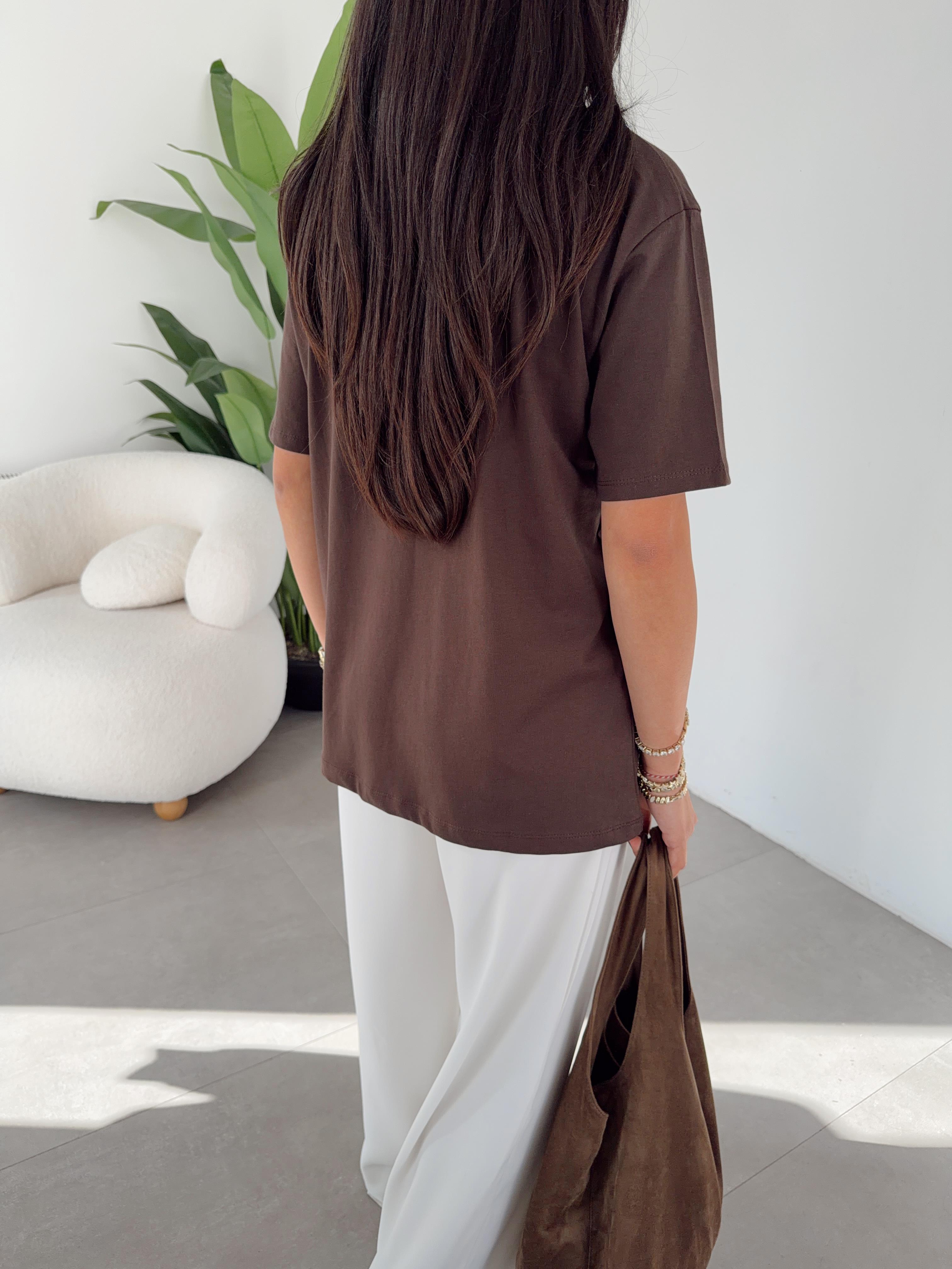 Kahve Leopar Desenli Oversize Tshirt