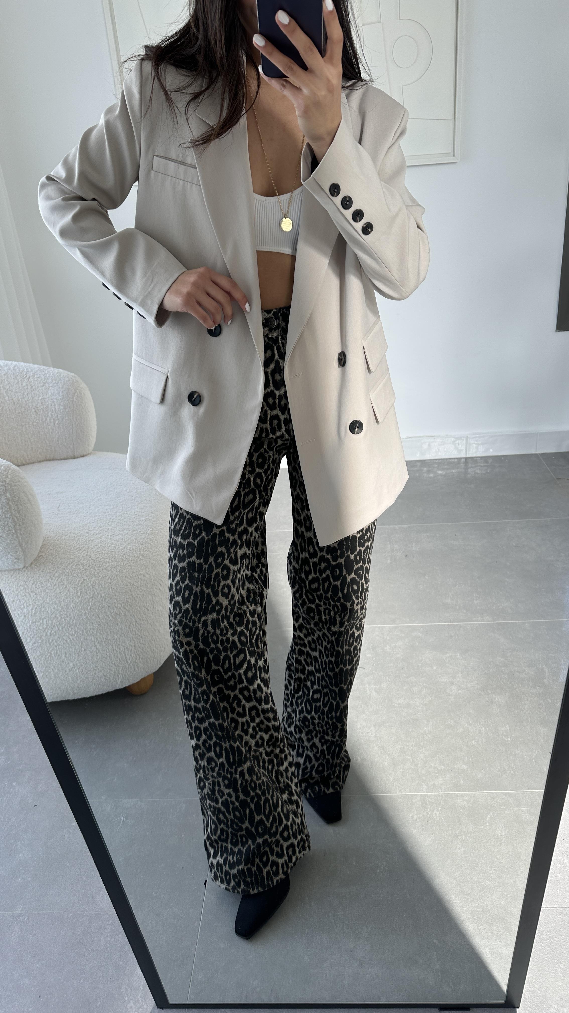 Kahve Leopar Desenli Pantolon