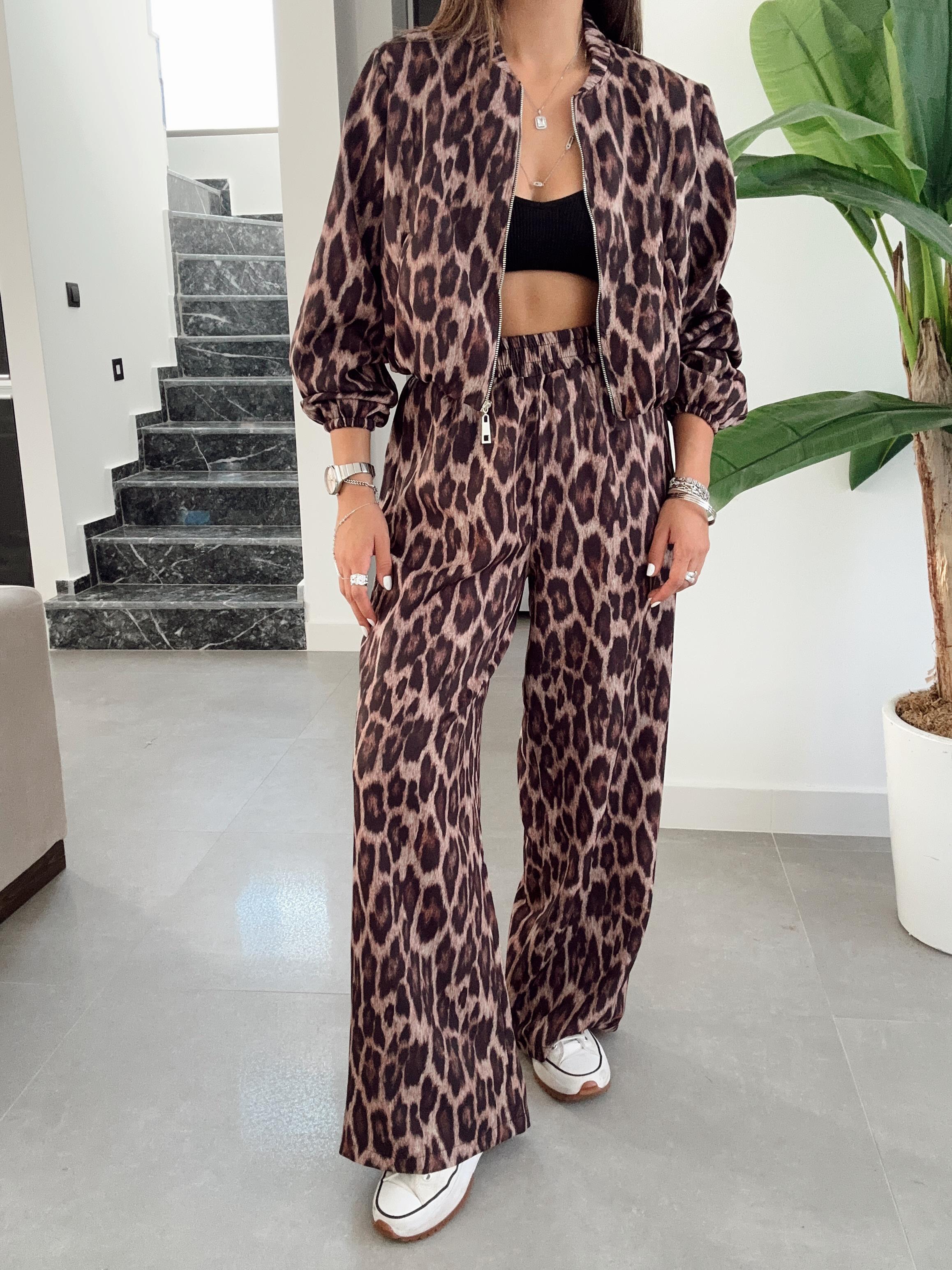 Kahve Leopar Desenli Pantolon