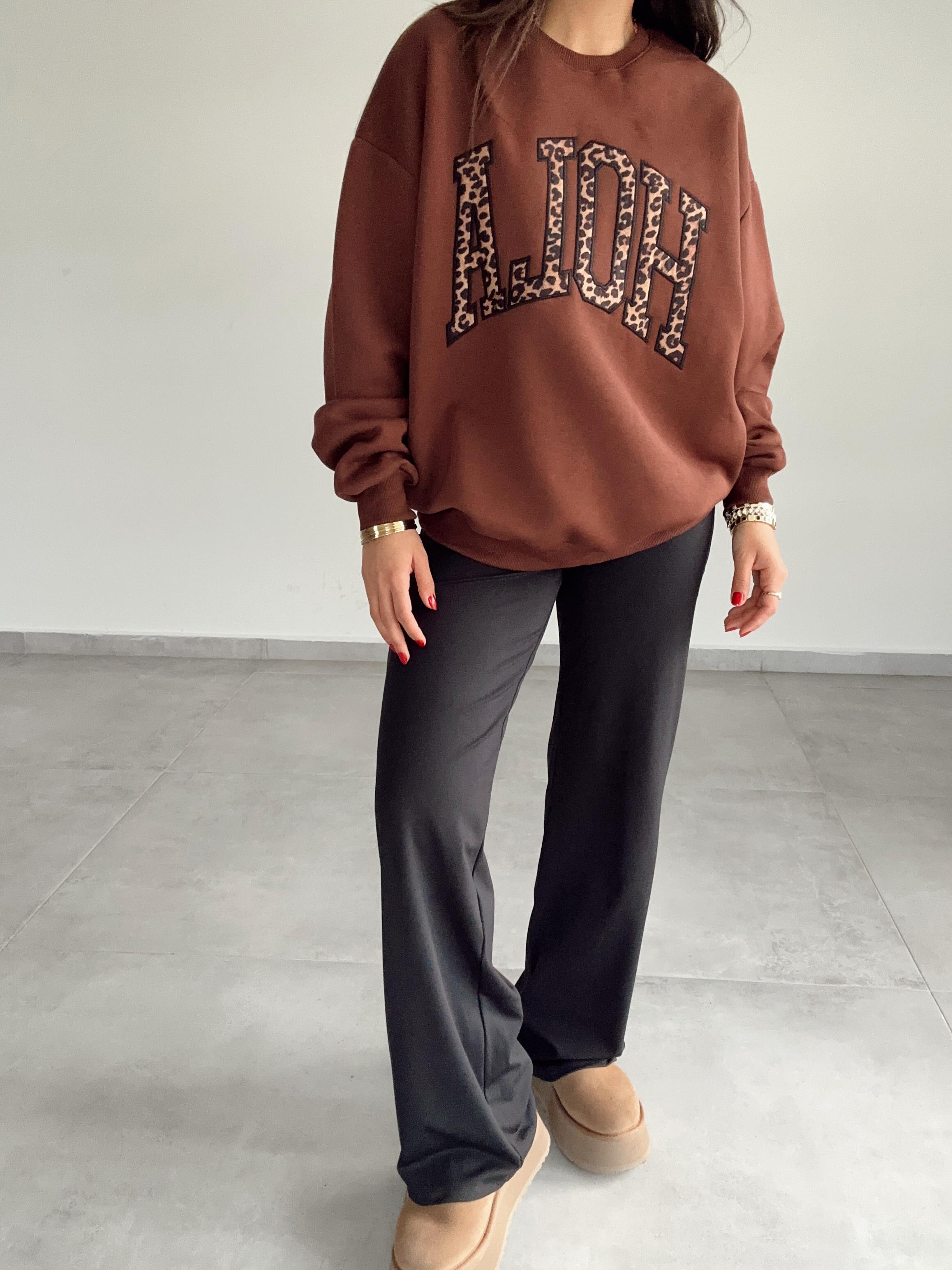 Kahve Leopar Detaylı Sweat