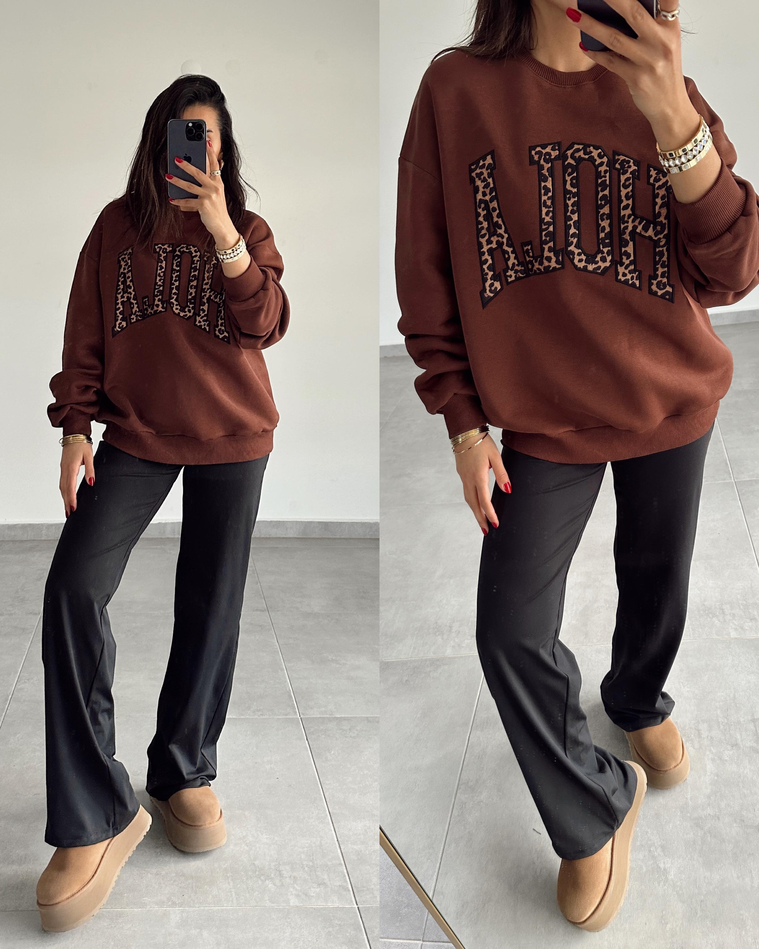 Kahve Leopar Detaylı Sweat