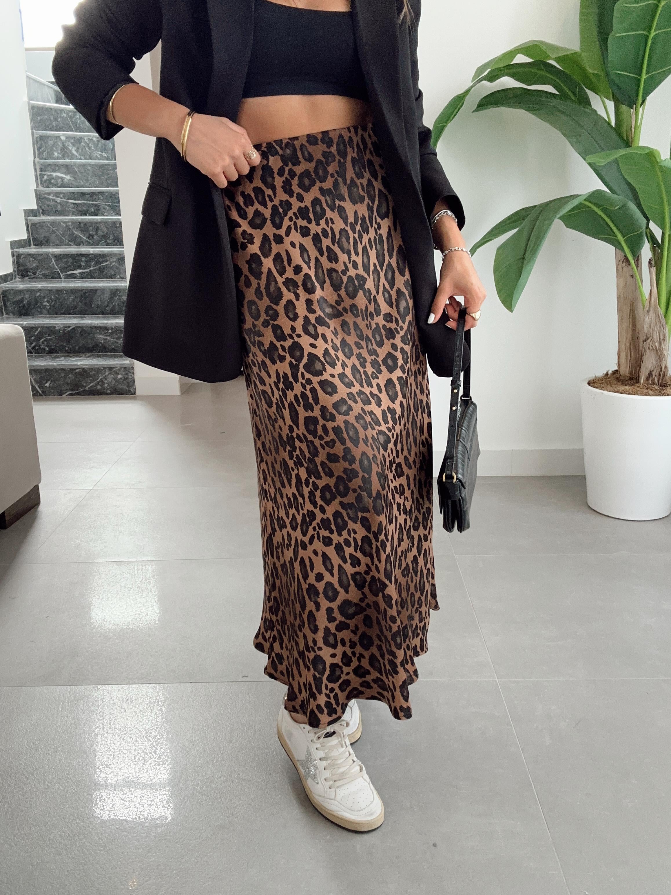 Kahve Leopar Saten Etek