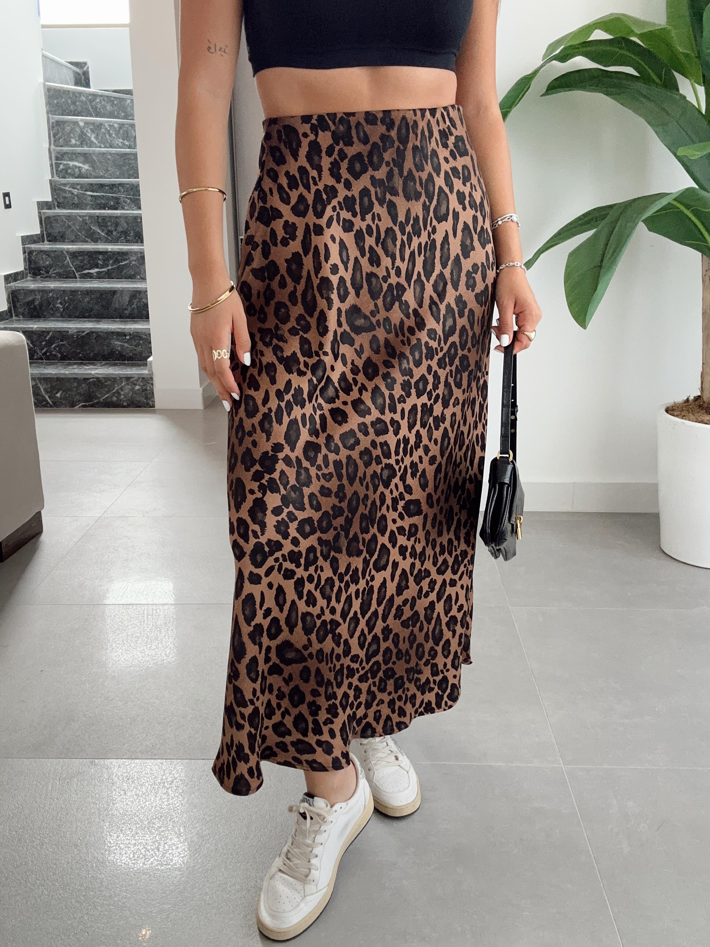 Kahve Leopar Saten Etek