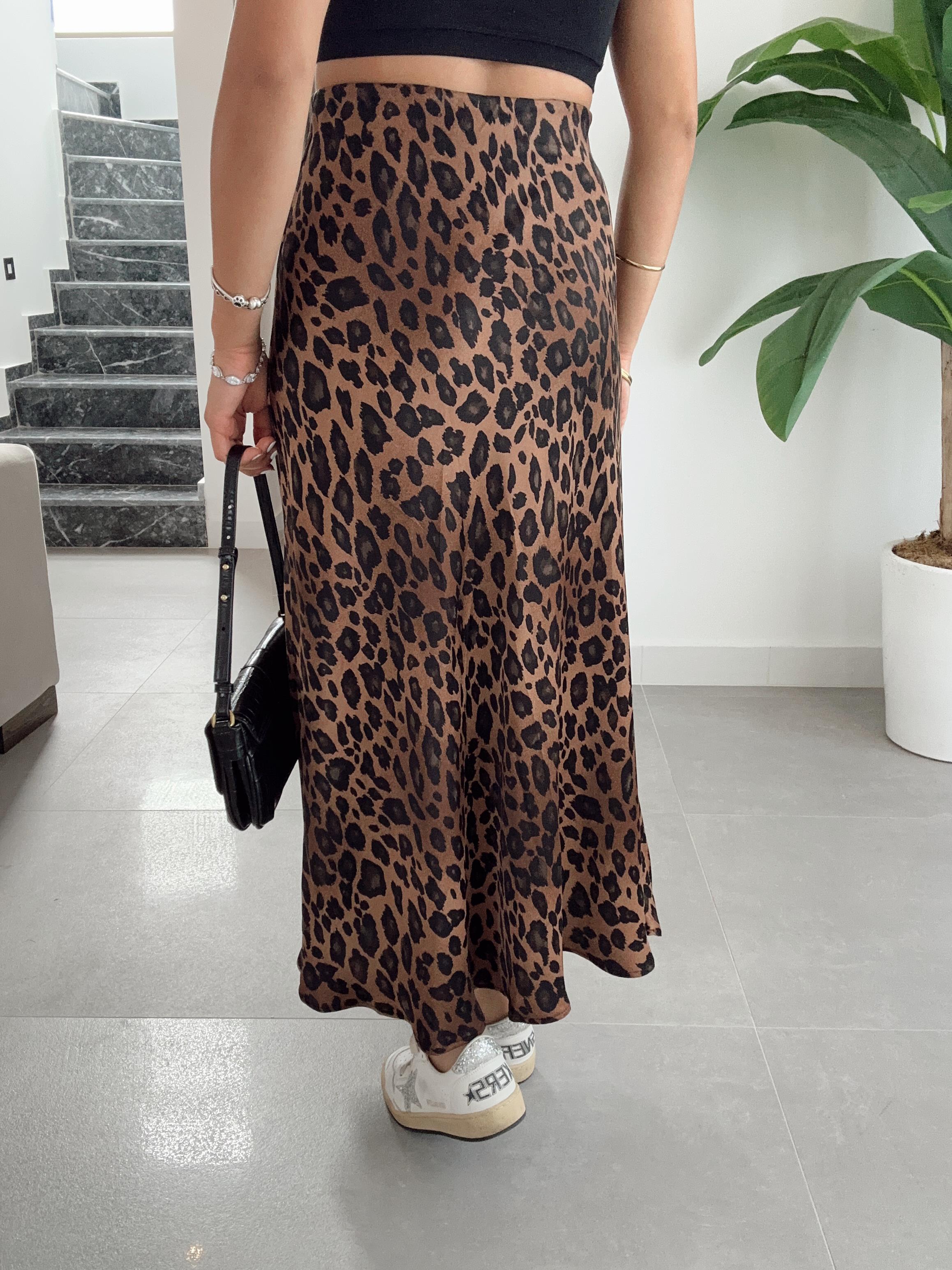 Kahve Leopar Saten Etek
