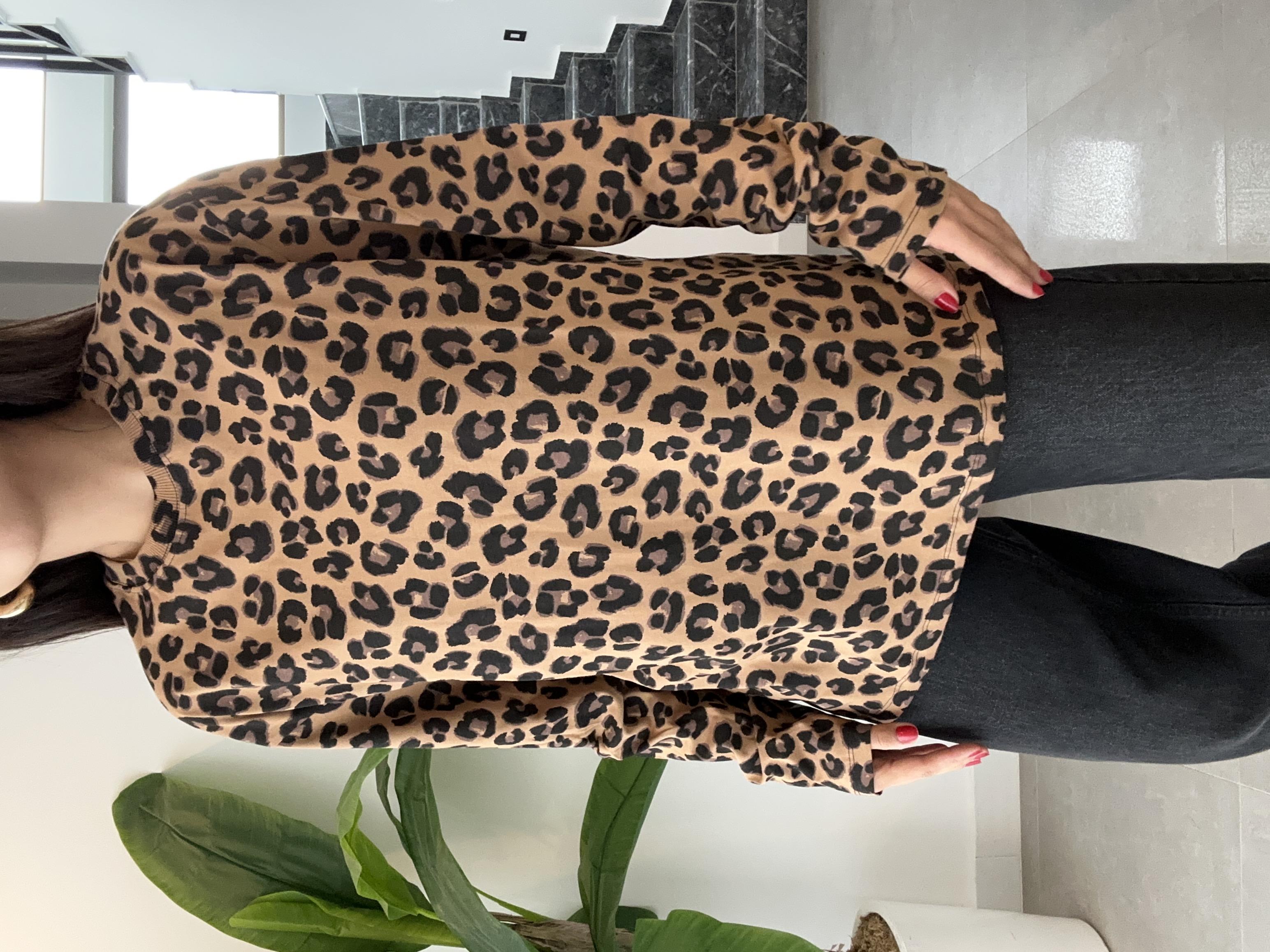 Kahve Leopar Uzun Kol Tişört