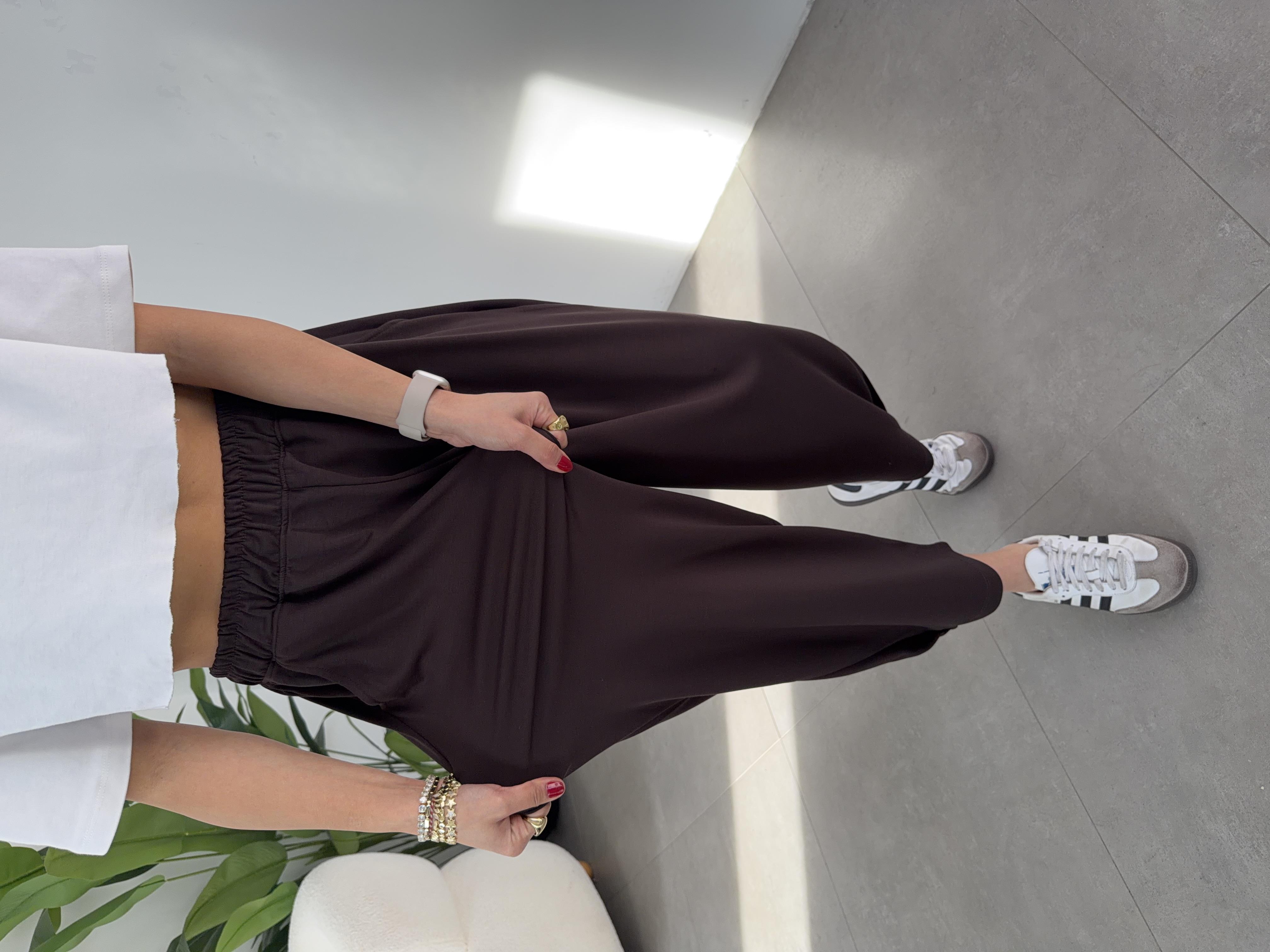 Kahve Modal Kumaş Paça Tutturmalı Pantolon