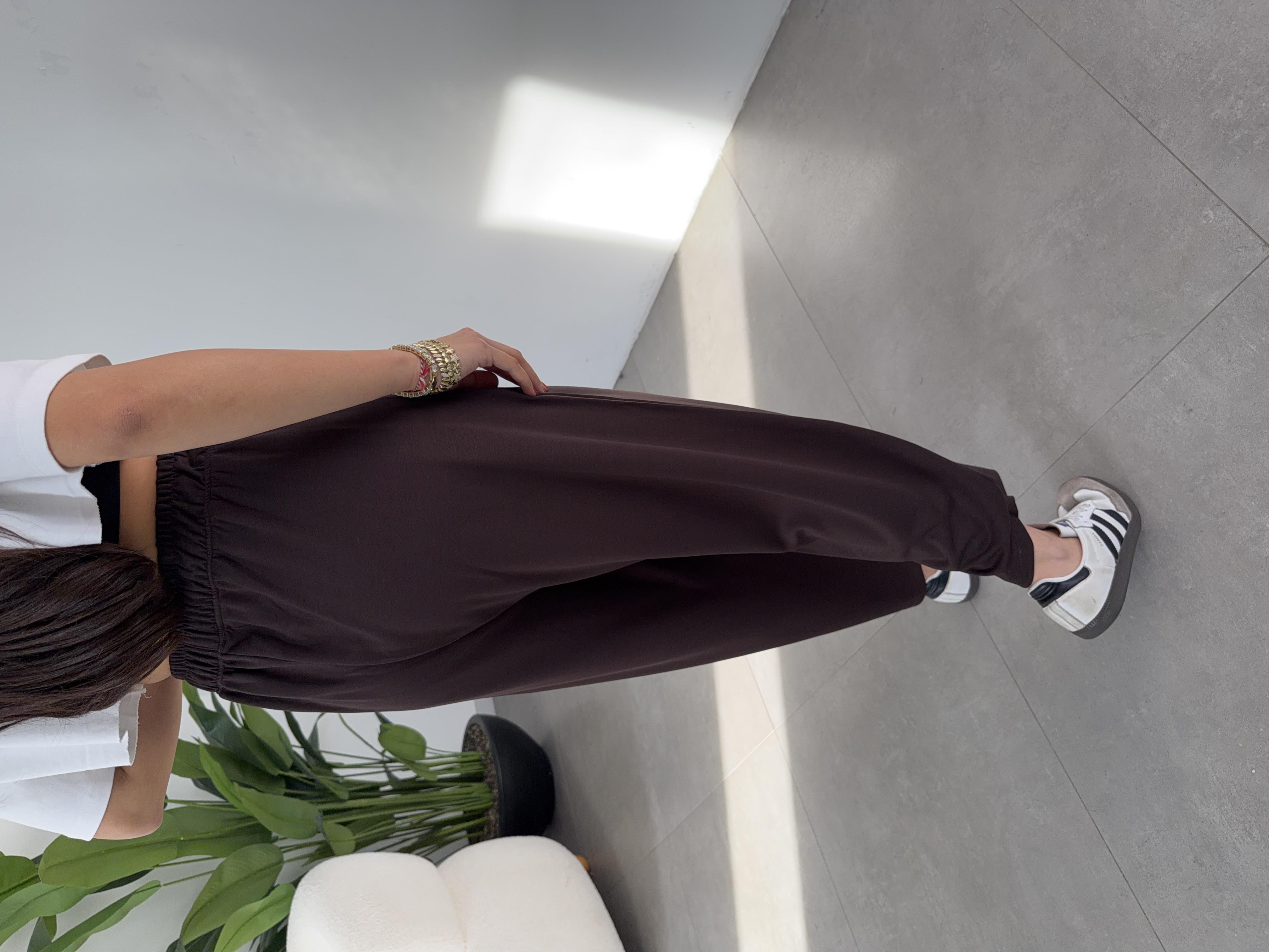 Kahve Modal Kumaş Paça Tutturmalı Pantolon