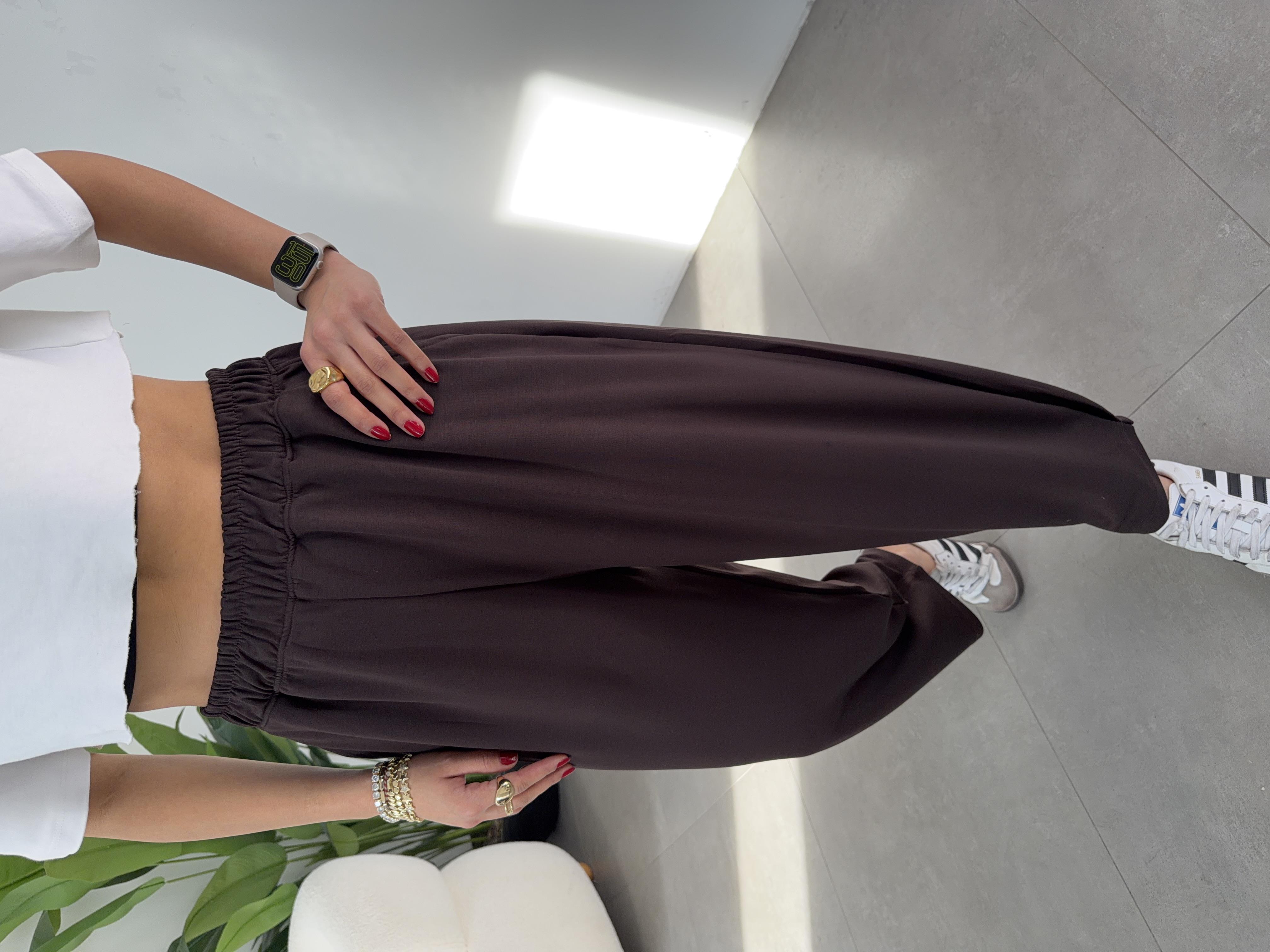 Kahve Modal Kumaş Paça Tutturmalı Pantolon