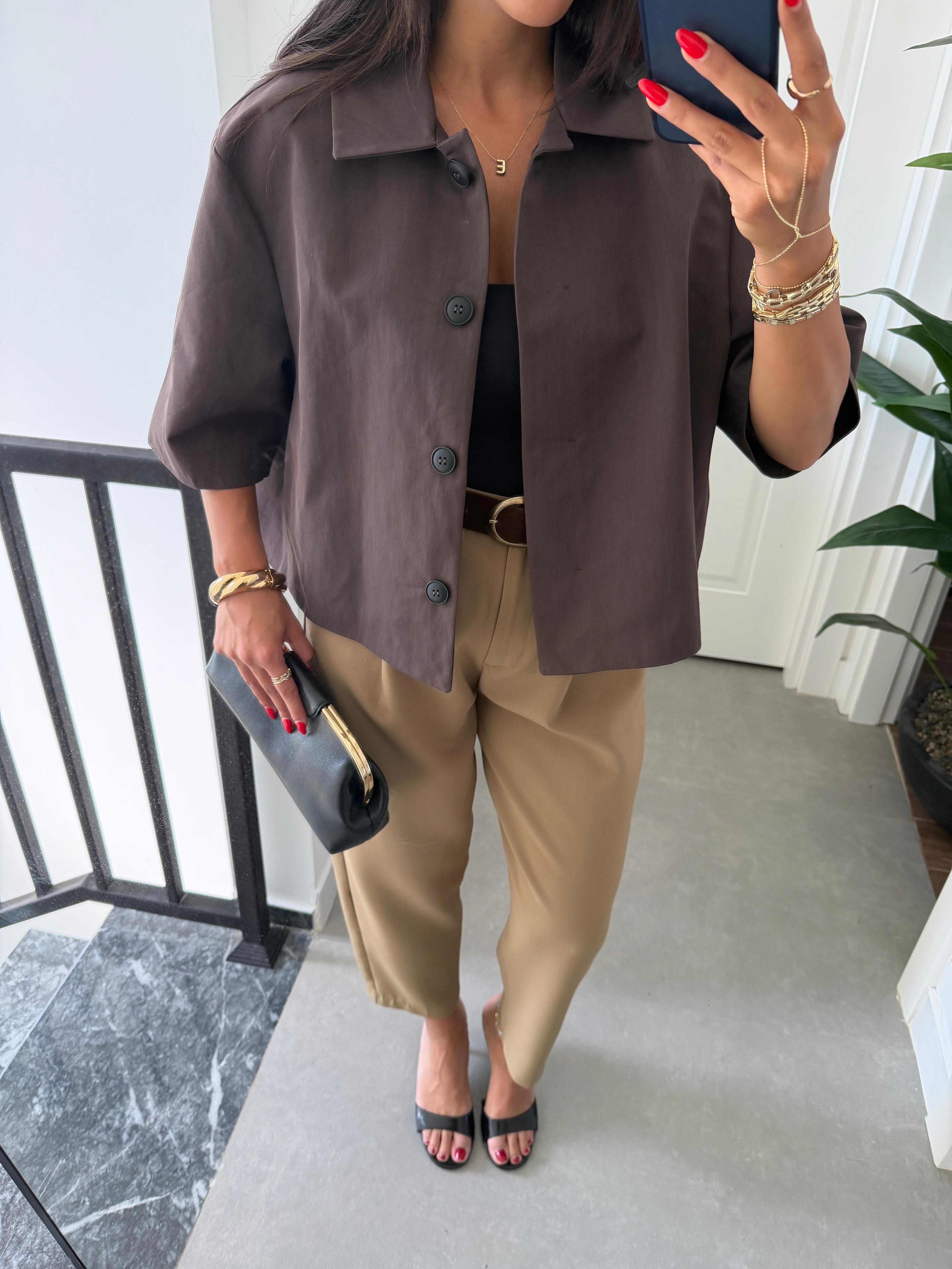 Kahve Oversize Crop Ceket