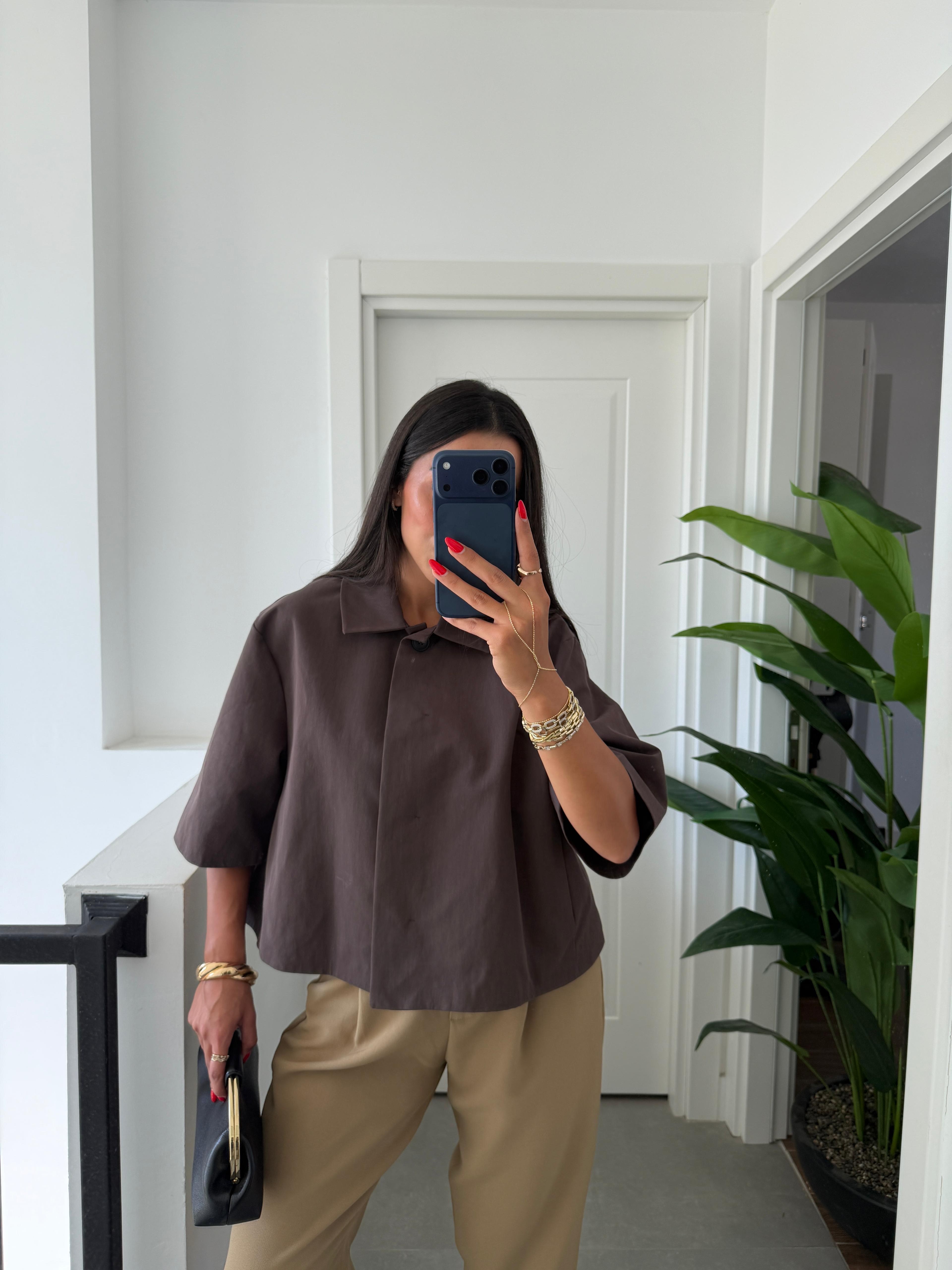 Kahve Oversize Crop Ceket