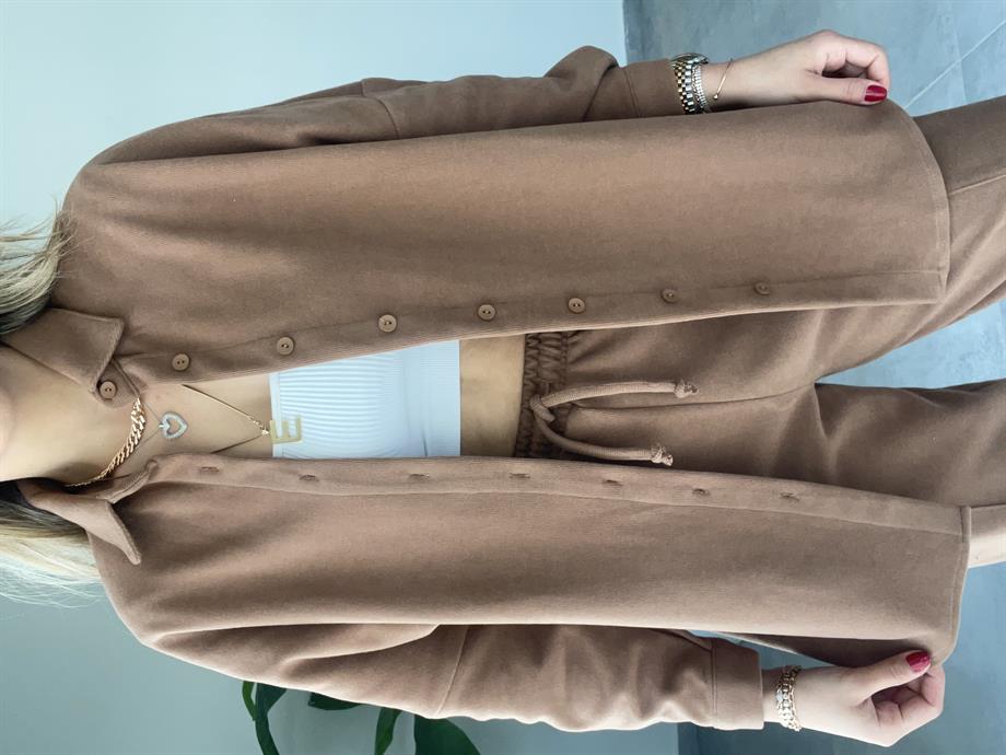 Kahve Oversize Gömlek Takım