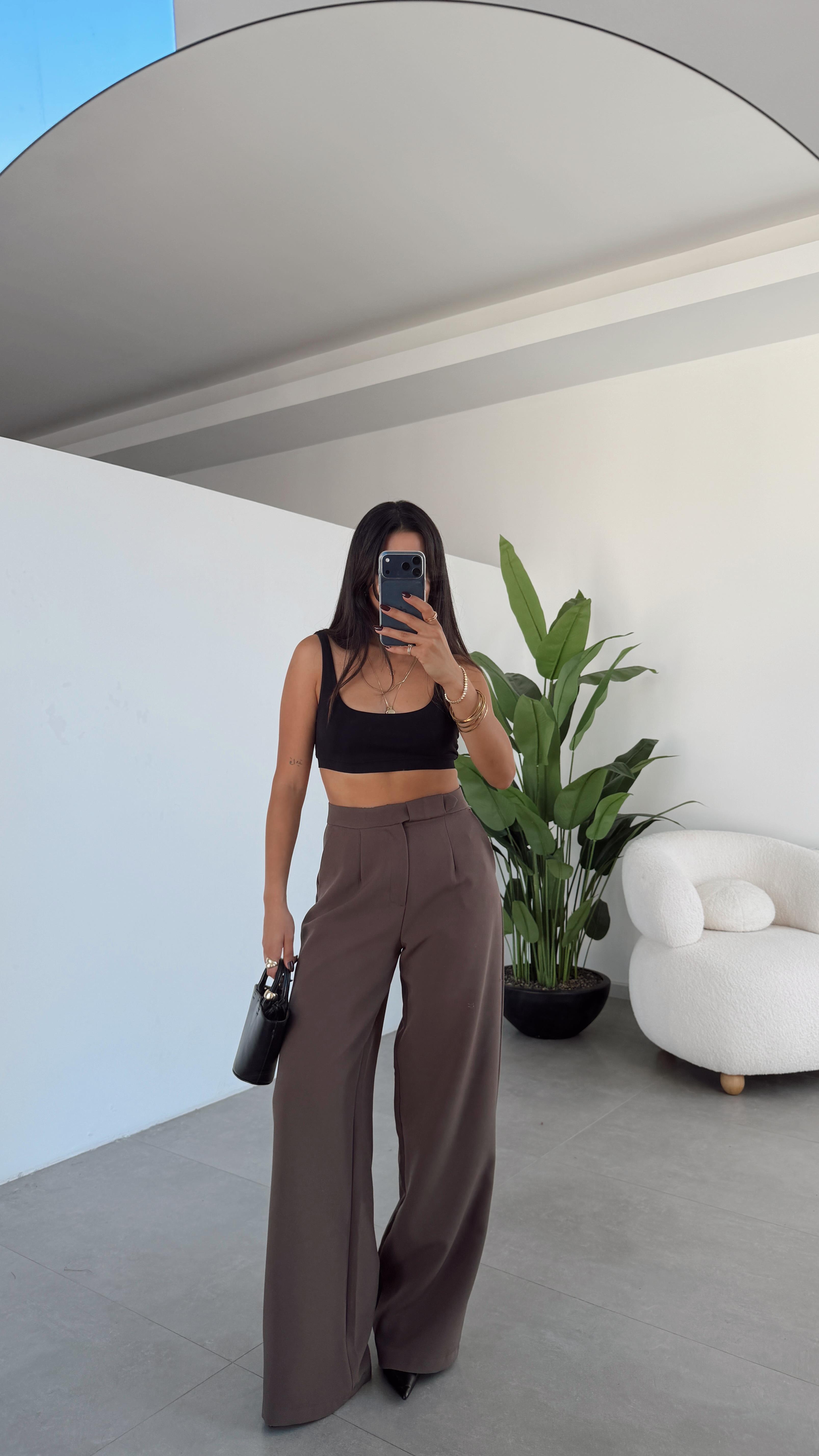 Kahve Oversize Kendinden Şal Detaylı Atlas Takım