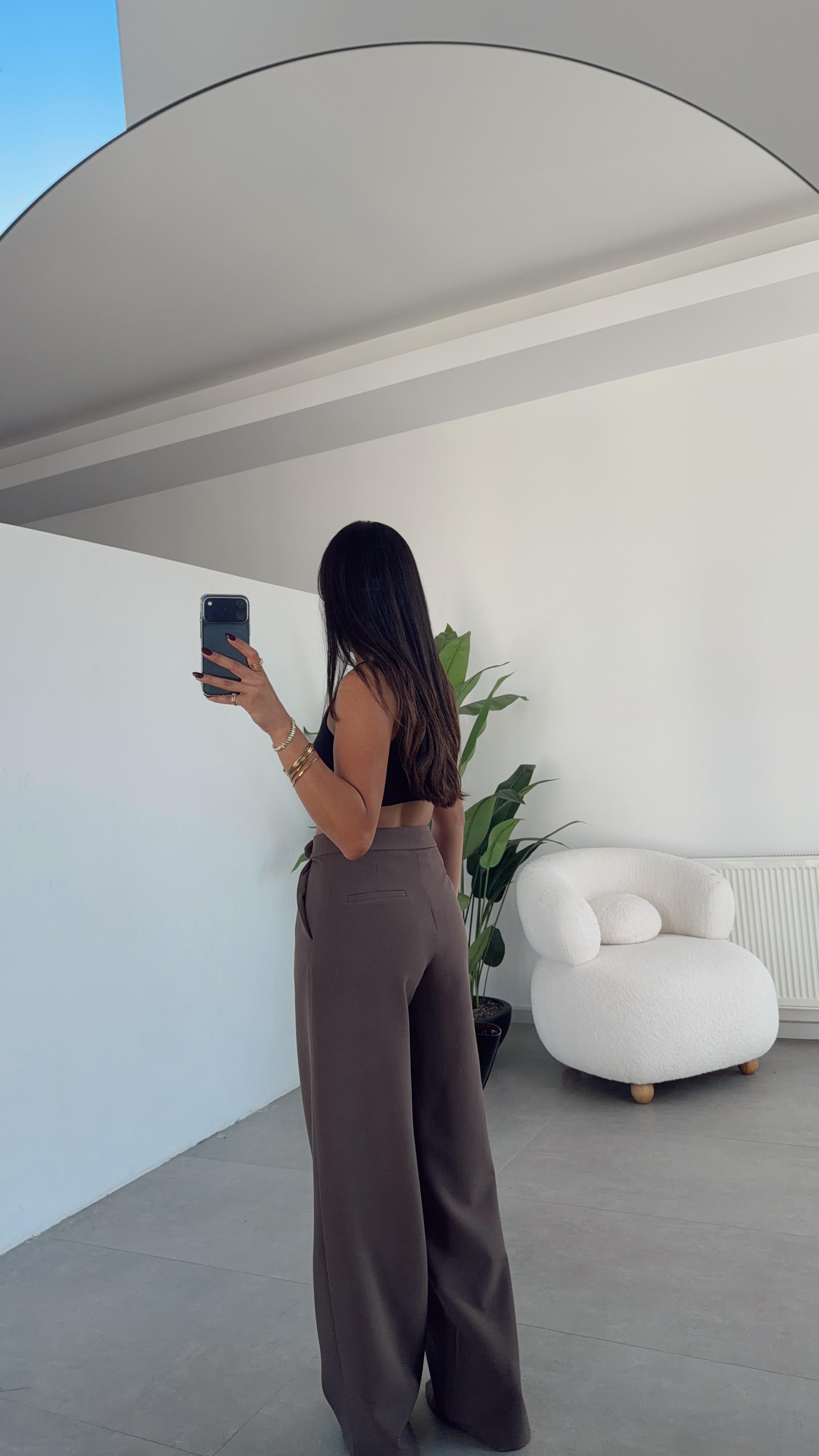 Kahve Oversize Kendinden Şal Detaylı Atlas Takım