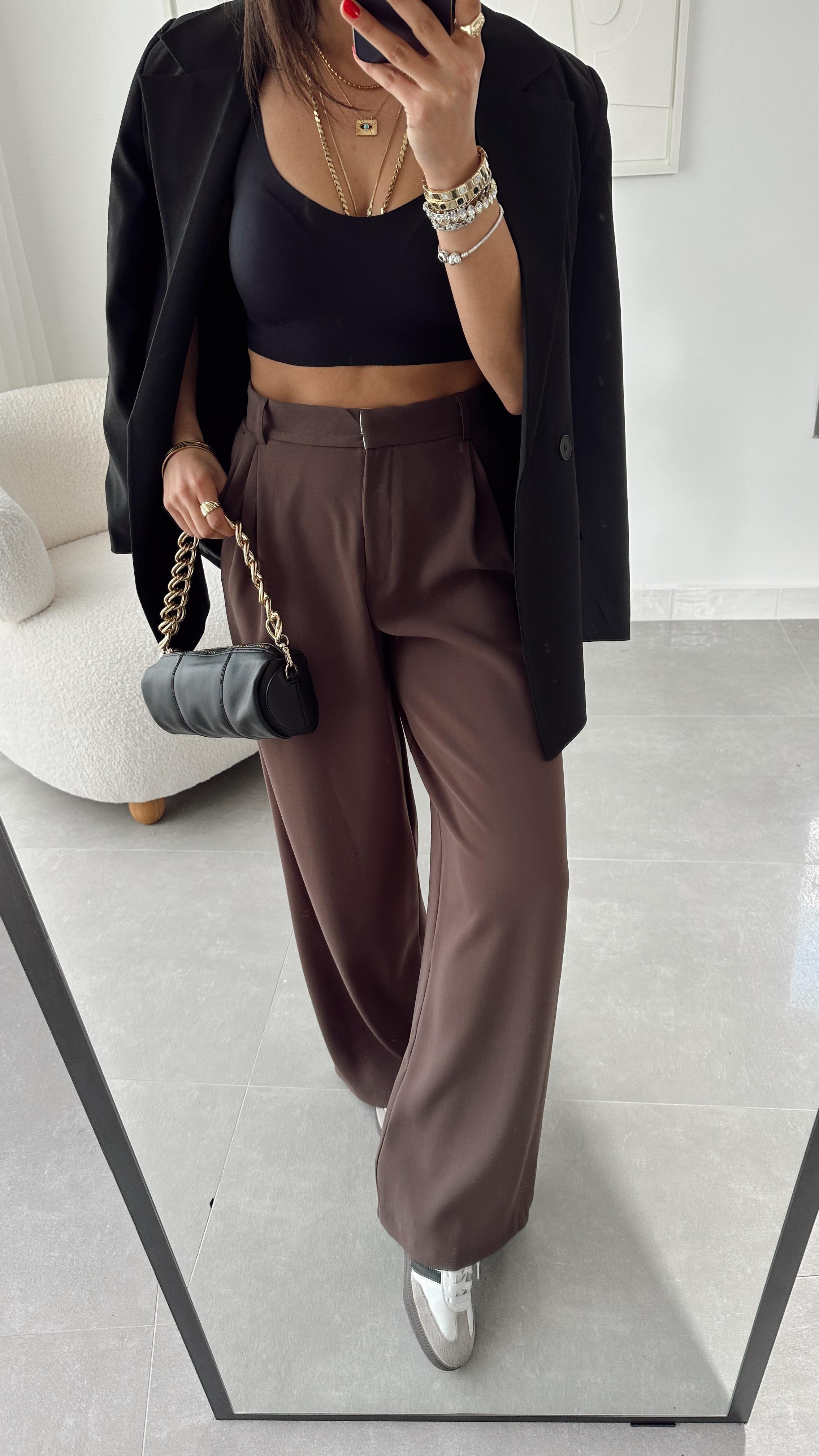 Kahve Premium Bol Paça Pantolon