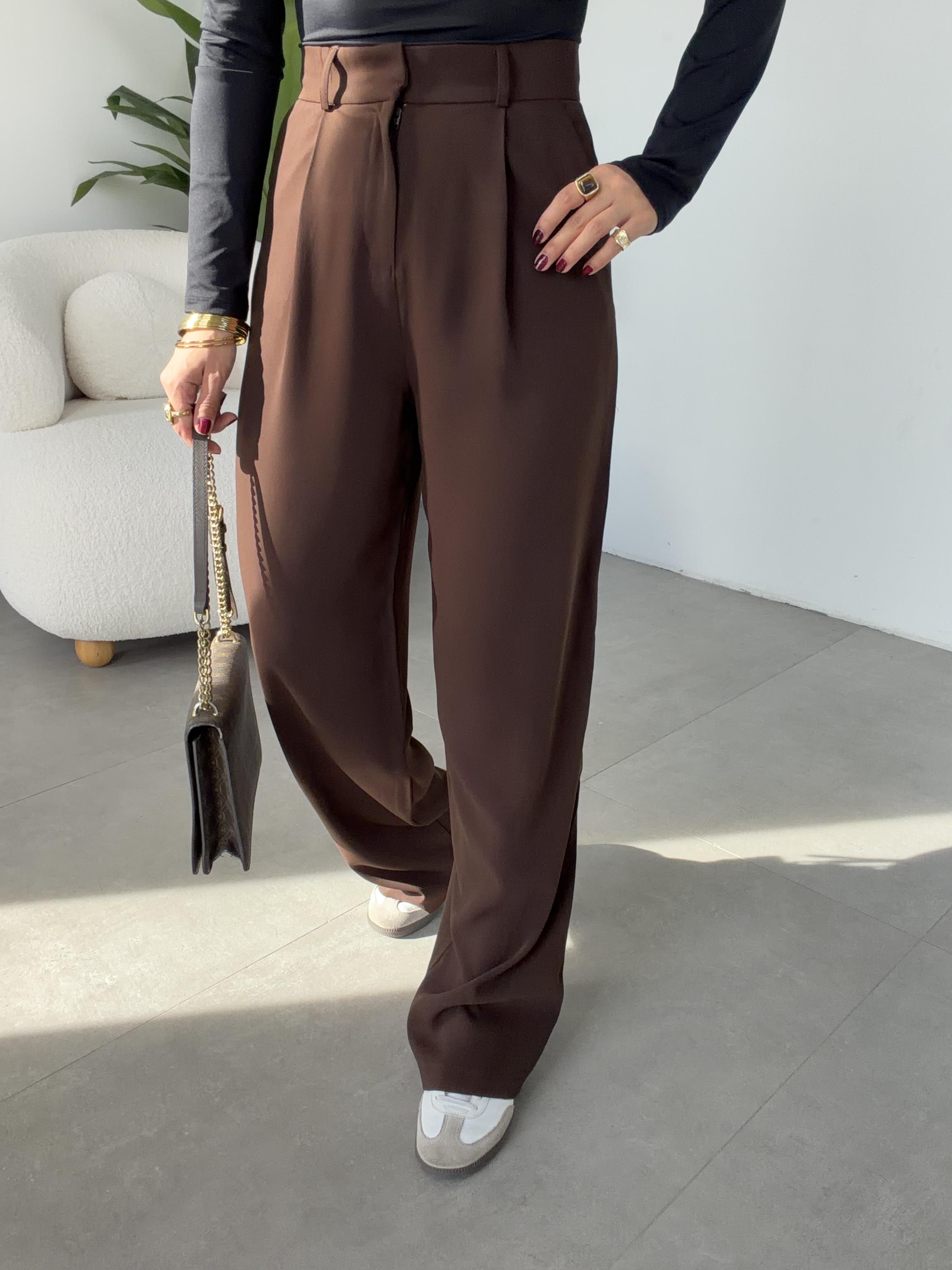 Kahve Premium Extra Yüksek Bel Palazzo Pantolon