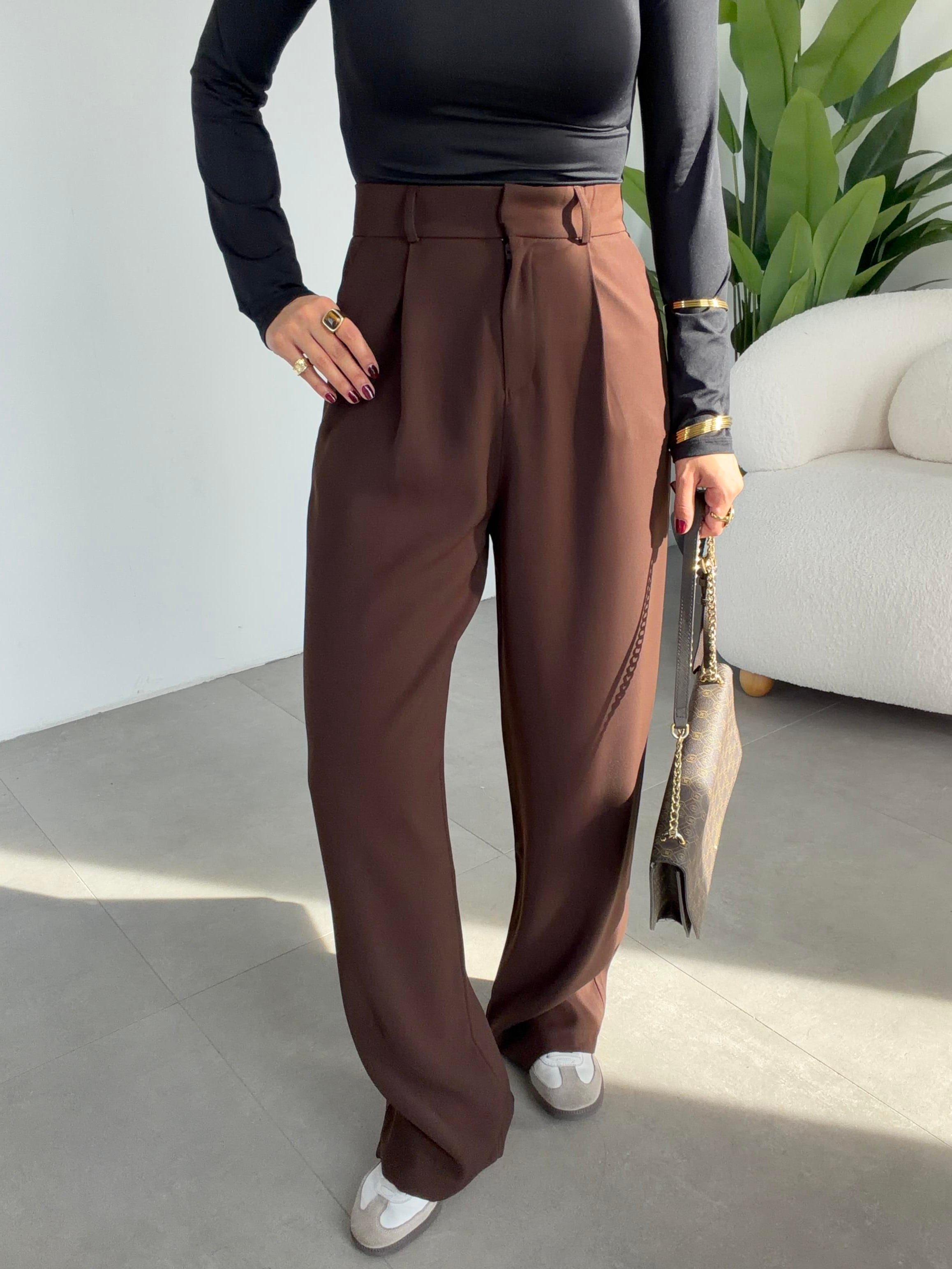 Kahve Premium Extra Yüksek Bel Palazzo Pantolon
