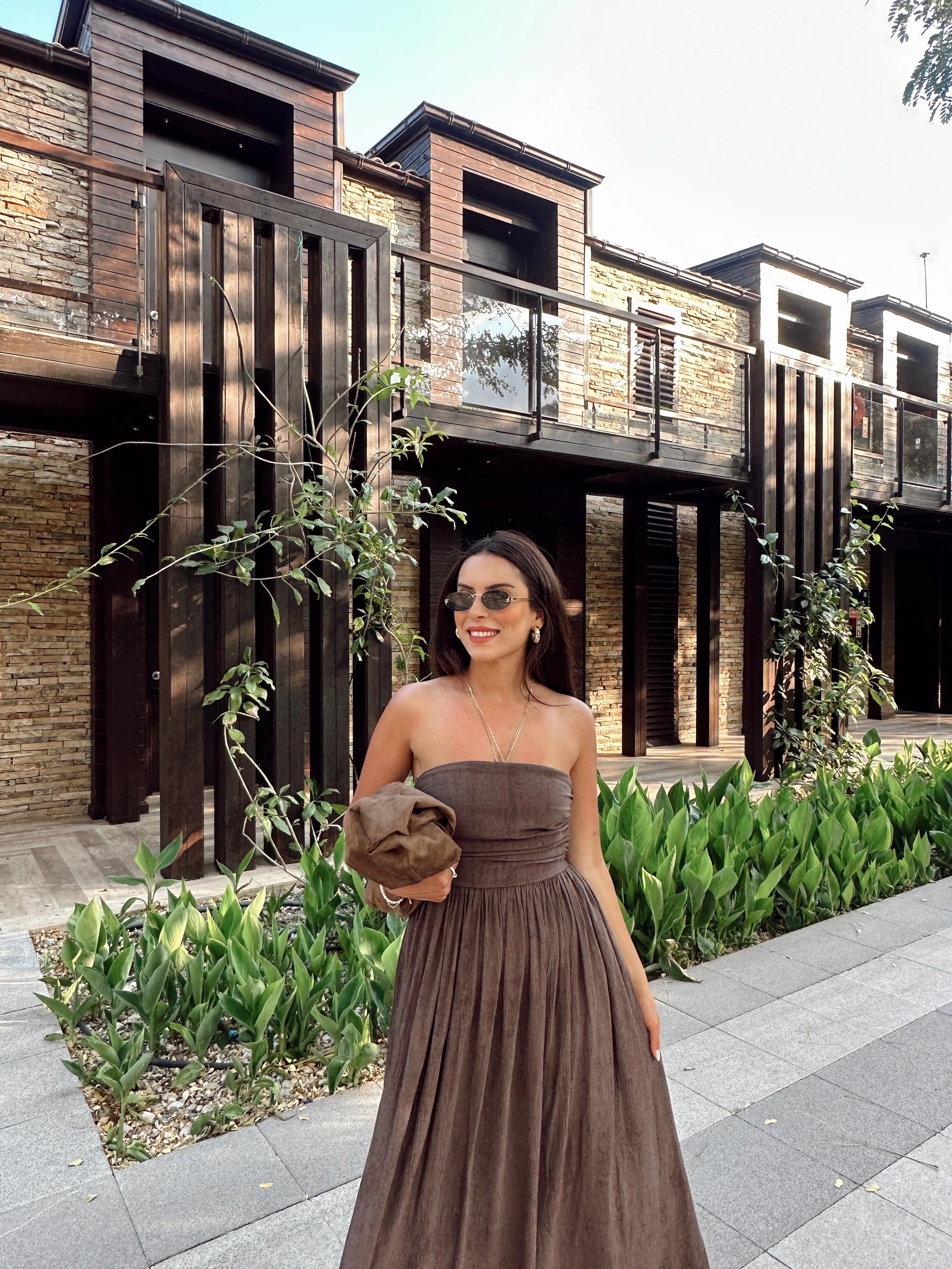 Kahve Sırt İp Detaylı Elbise