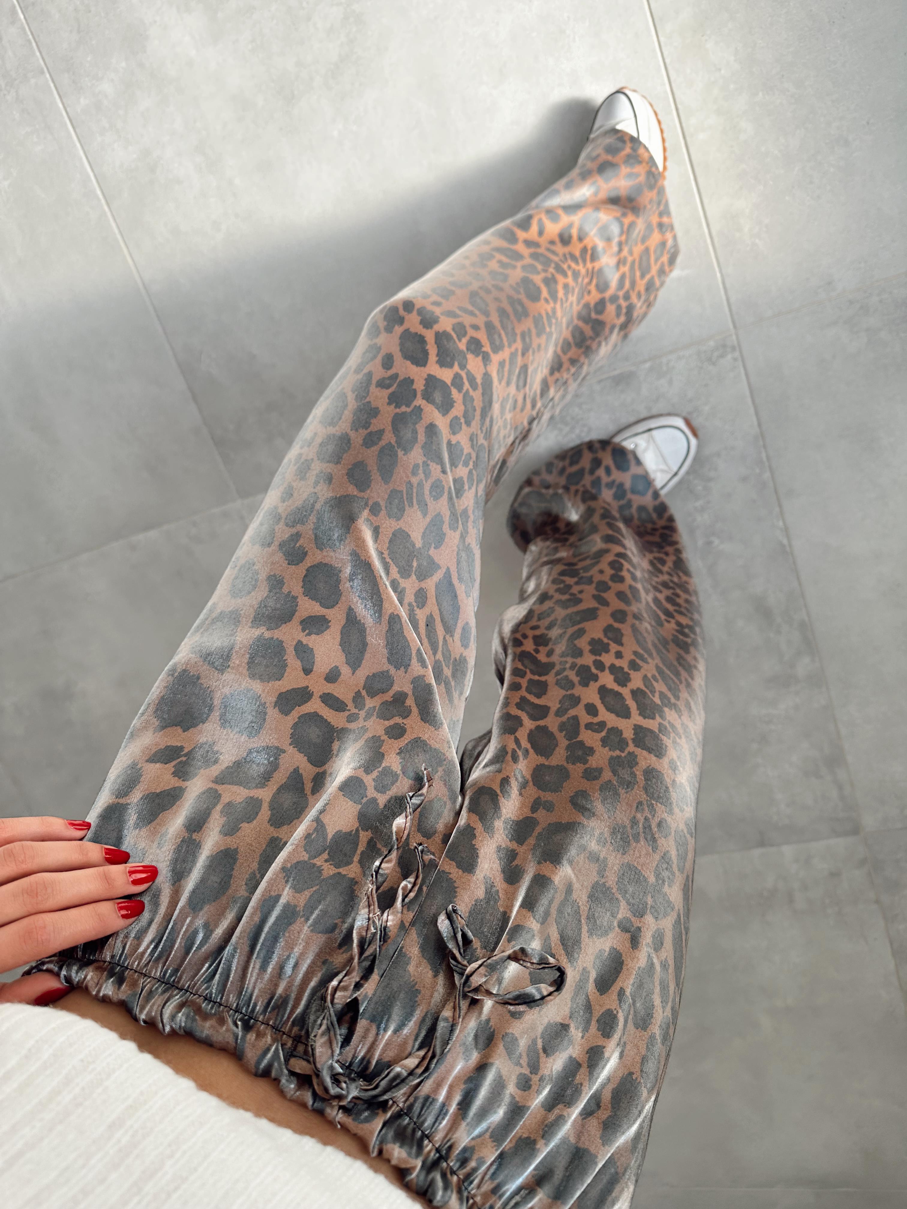 Kahve-Siyah Leopar Desen Pantolon