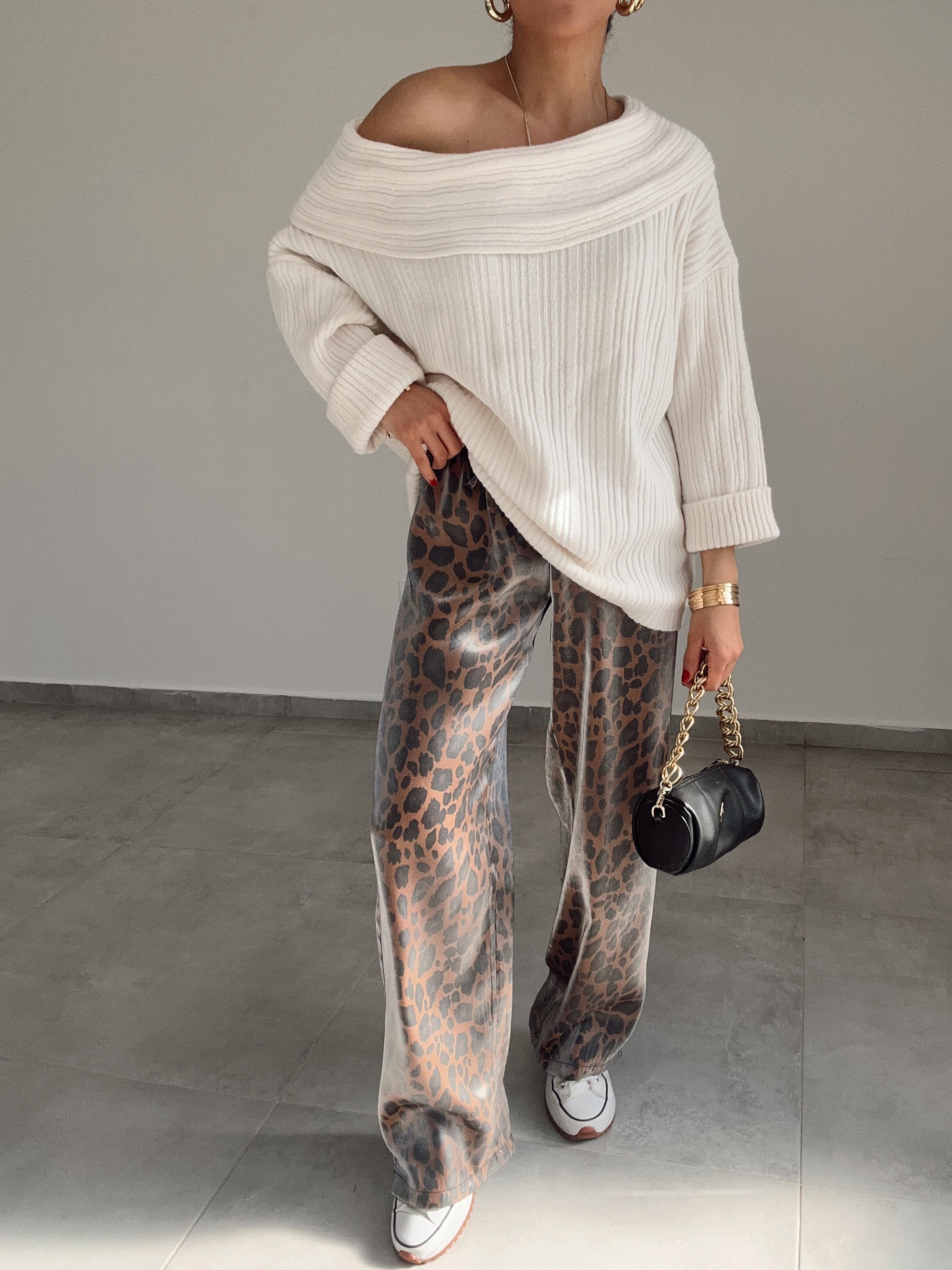 Kahve-Siyah Leopar Desen Pantolon