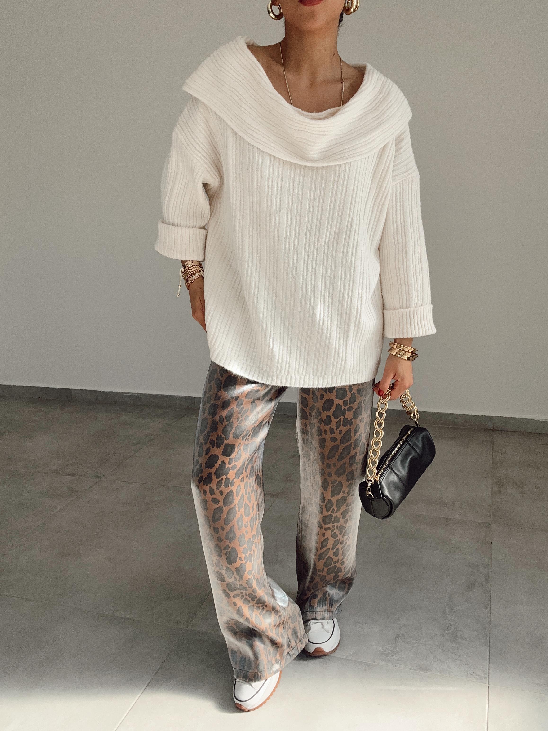 Kahve-Siyah Leopar Desen Pantolon