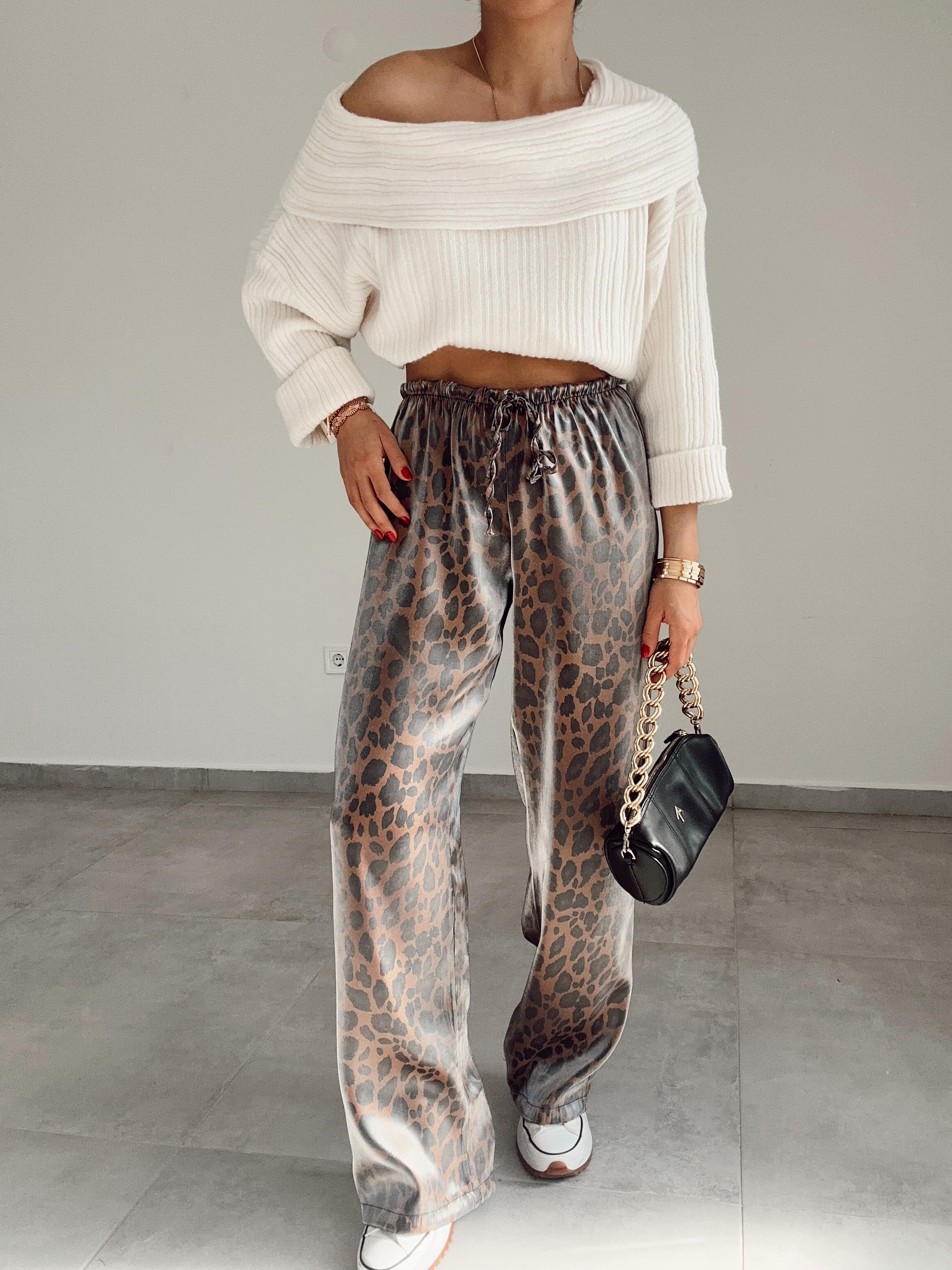 Kahve-Siyah Leopar Desen Pantolon