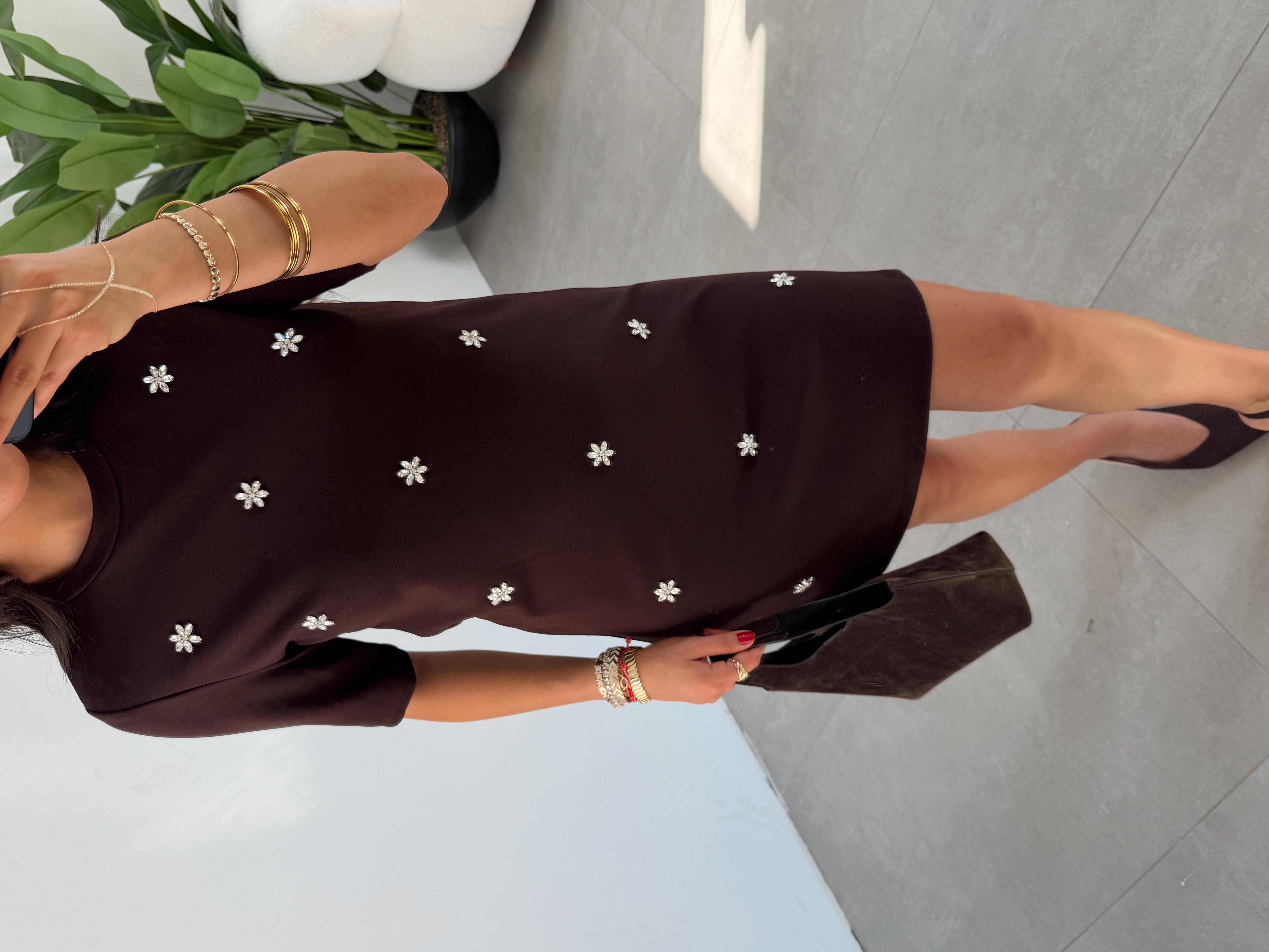 Kahve Taşlı Elbise