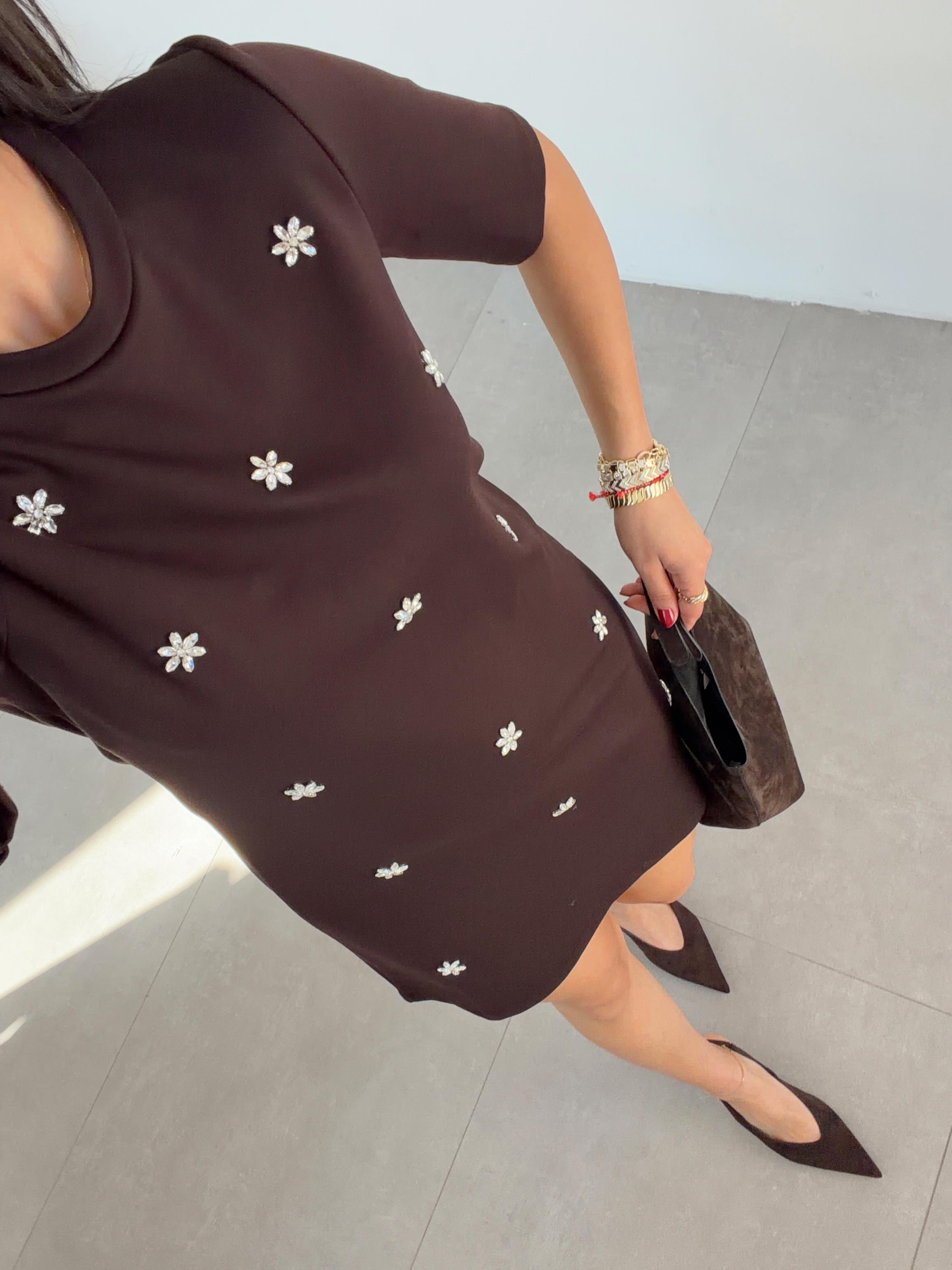 Kahve Taşlı Elbise