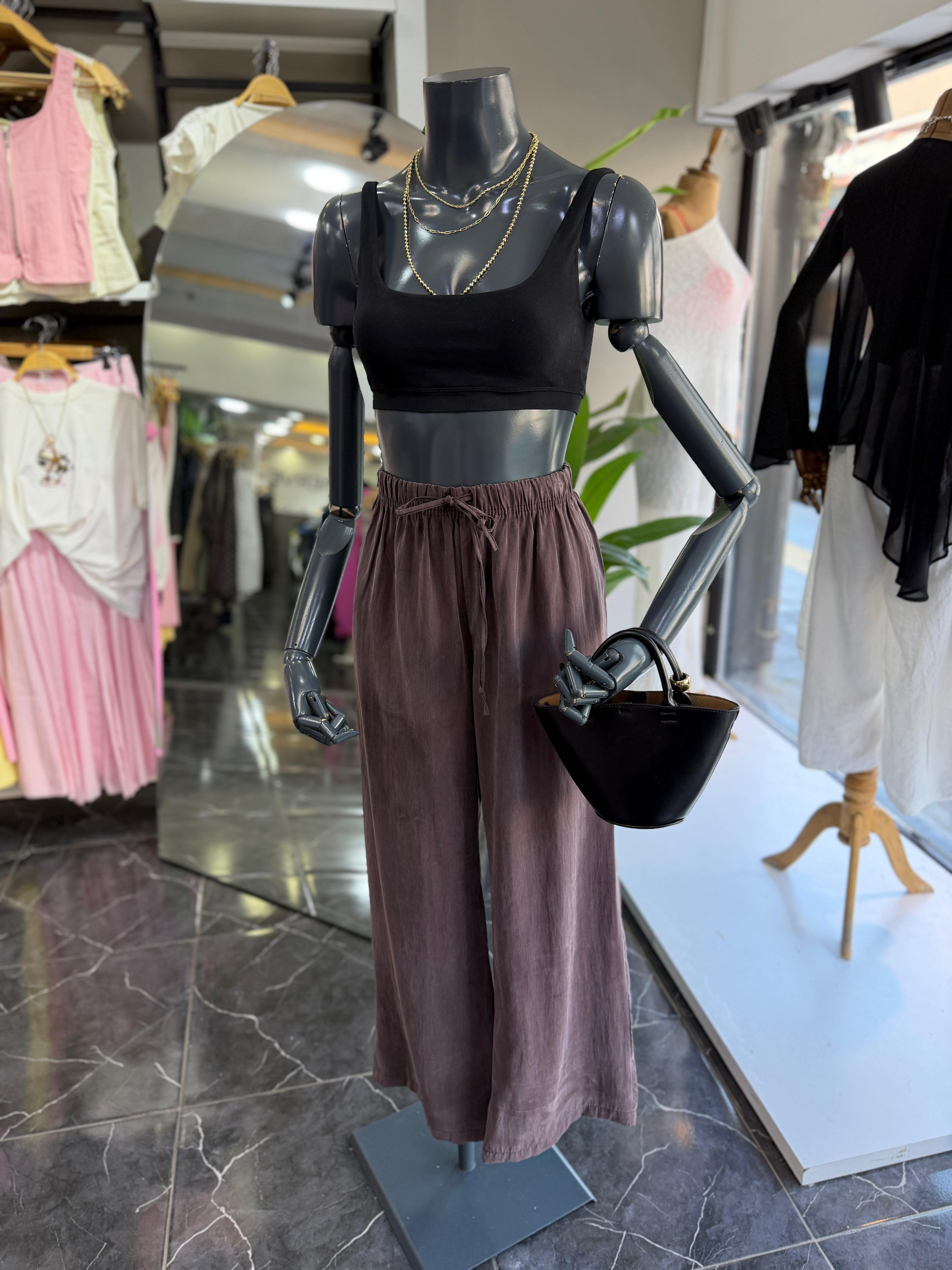 Kahve Tencel Cupra Pantolon