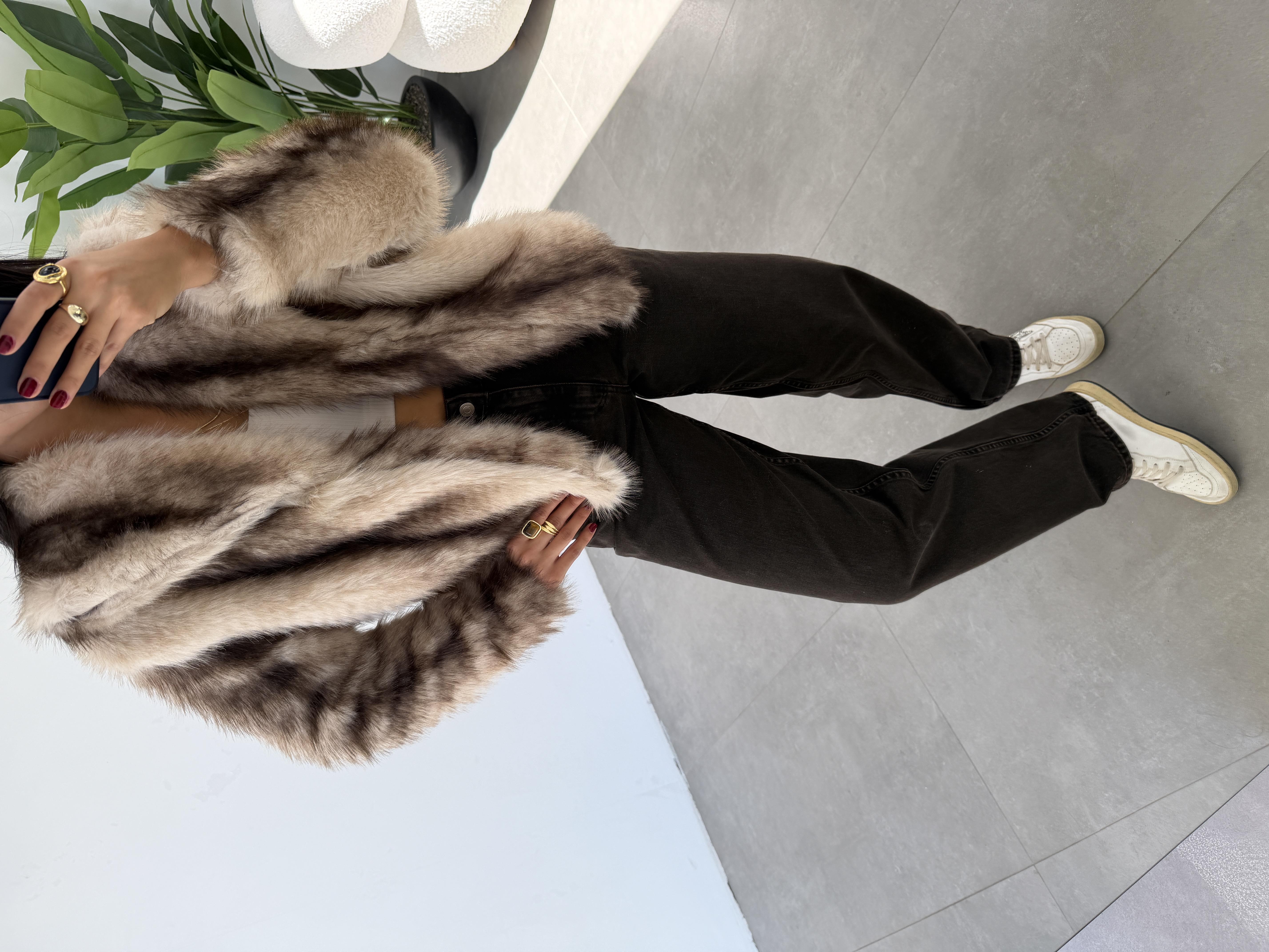 Kahve Yıkama Efektli Baggy Jean