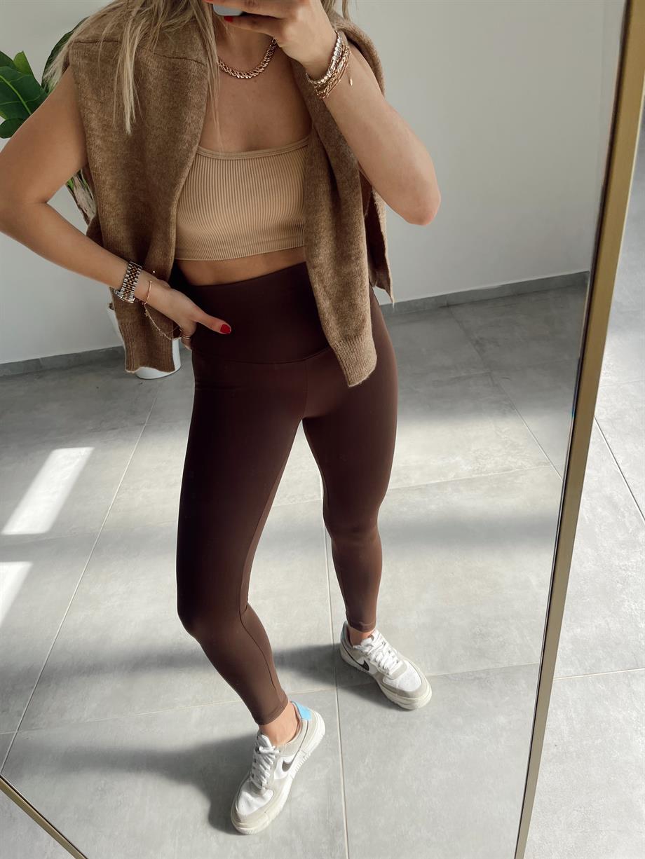 Kahve Yüksek Bel Fit Tayt