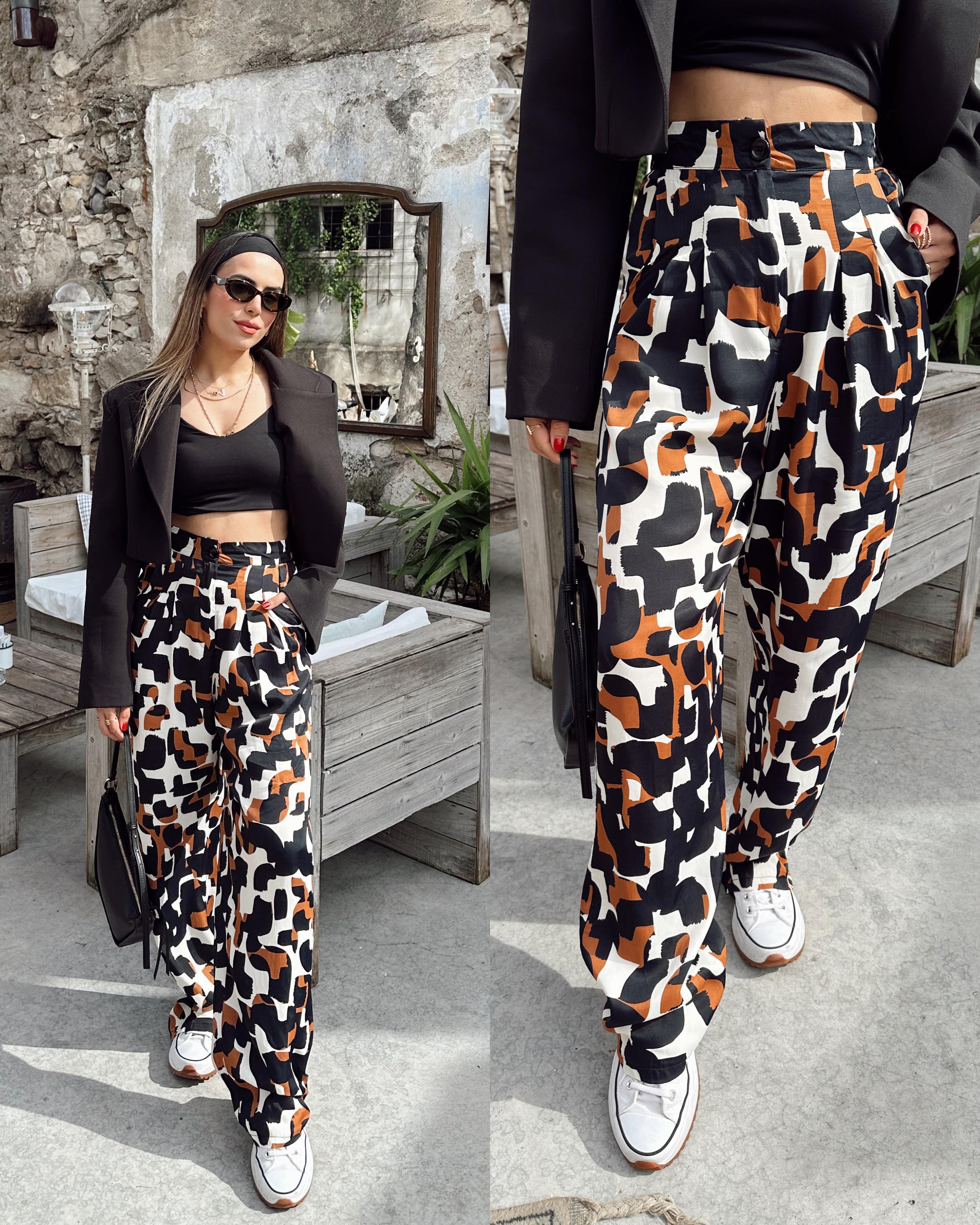 Kiremit-Siyah Desenli Pantolon