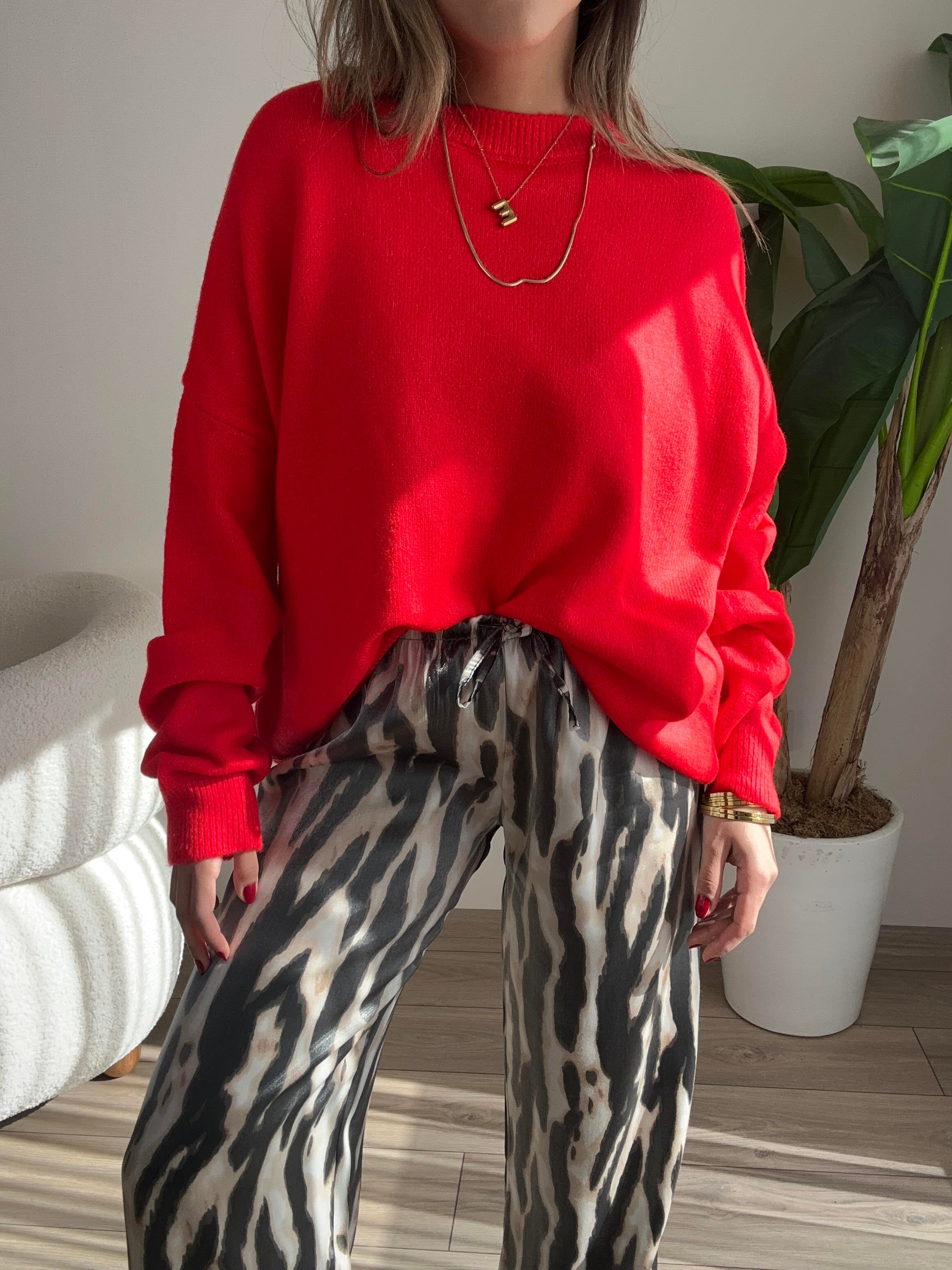 Kırmızı Bisiklet Yaka Triko Kazak