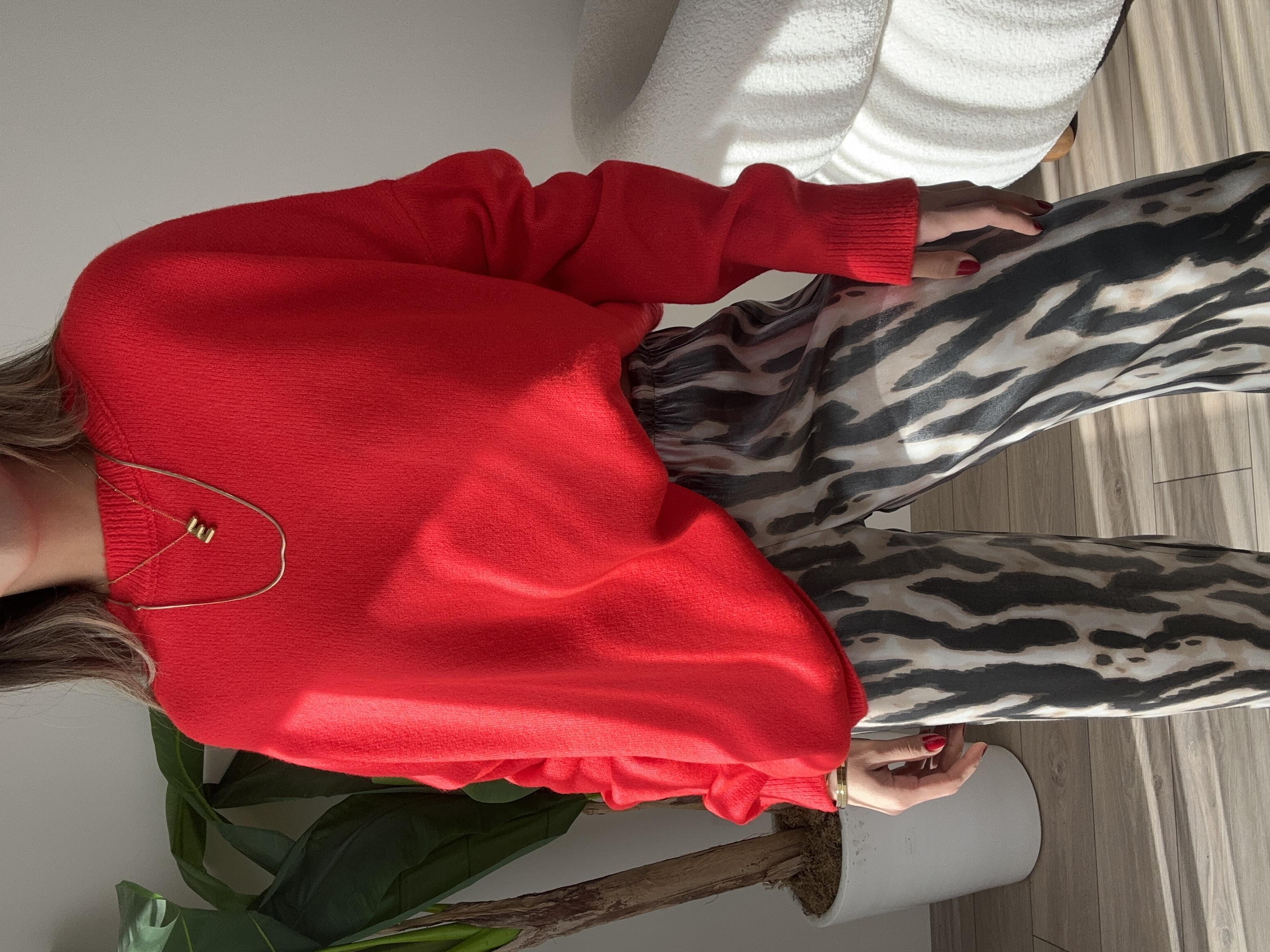 Kırmızı Bisiklet Yaka Triko Kazak